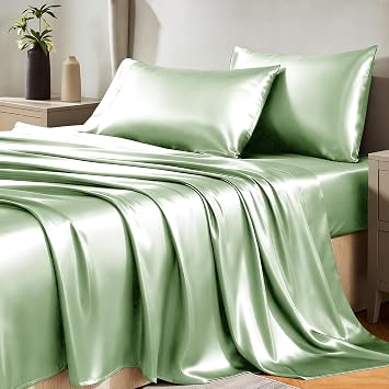 CozyLux Satin Sheets Full Size Sheets - Silky Soft Bedding Similar to Silk, 4 Piece Sheet Set for Hair and Skin, Deep Pocket with All-Around Elastic, Home Decor for Bedroom, Sage Green