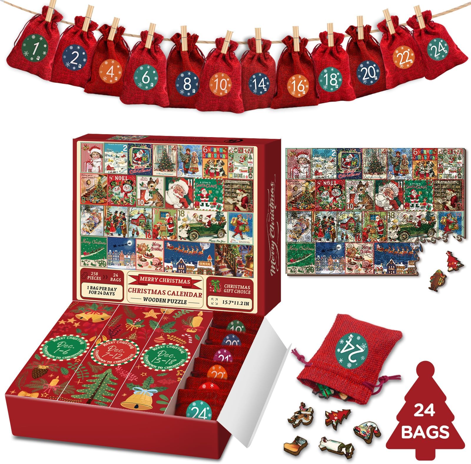 Christmas Advent Calendar Jigsaw Puzzle 2024 – 1008 Pieces, 24-Day Countdown, Xmas Shop Theme – Holiday Decor & Gift For Kids & Adults