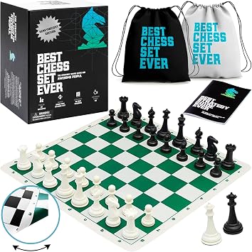 Best Chess Set Ever Tournament Chess Set | 10.3cm Staunton King | Triple-Weighted Pieces | 50x50cm Double-Sided Silicone Board | 2 Extra Queens | For Adults & Kids Ages 7+