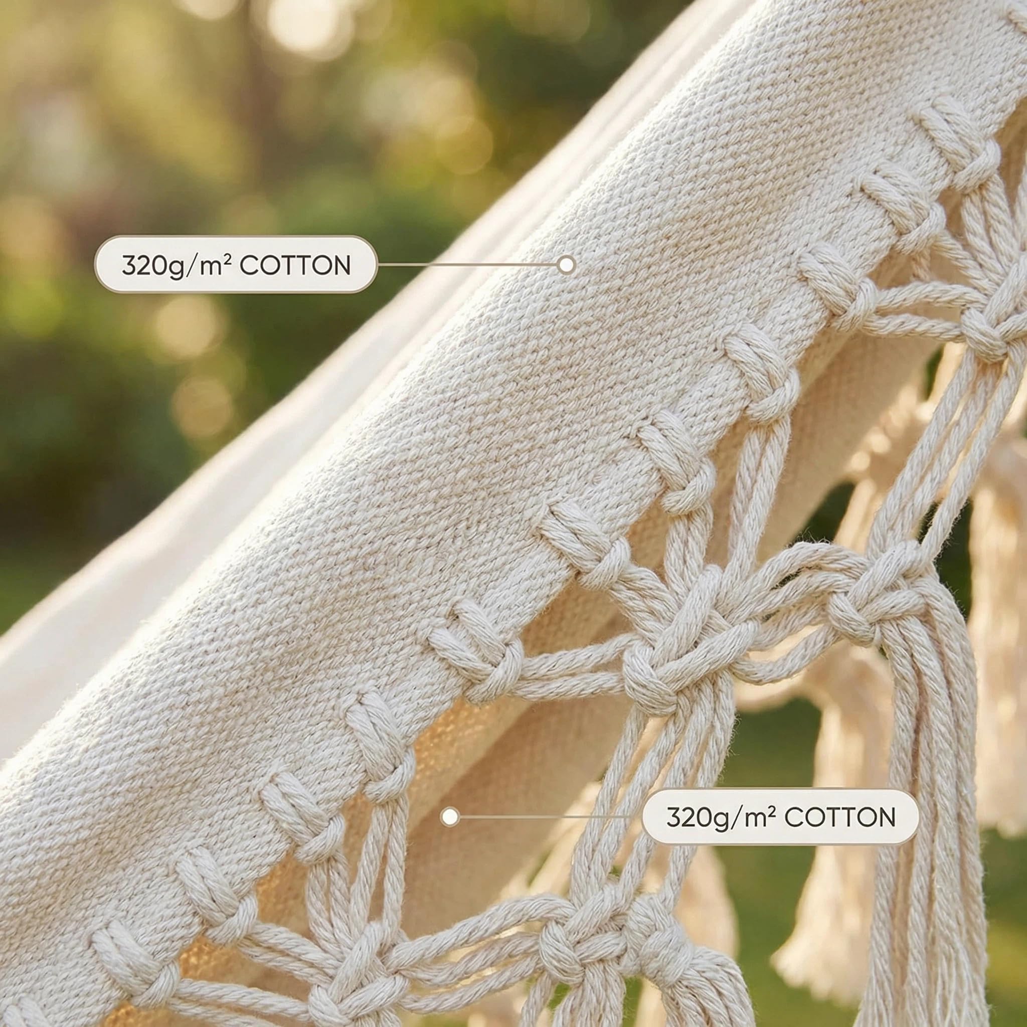 Hamac de Jardin Hamac d'extérieur Camping Lit hamac en Coton Hamacs à Franges en macramé Balcon bohème à Pompons Fait à la Main hamacs Double 2 Personnes (Blanc, 240x150cm, 200kg)