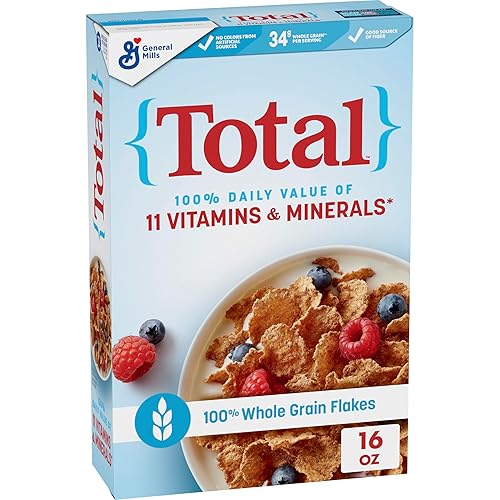 Total Cereal de desayuno 100 valor diario de 11 vitaminas copos de grano entero 16 onzas