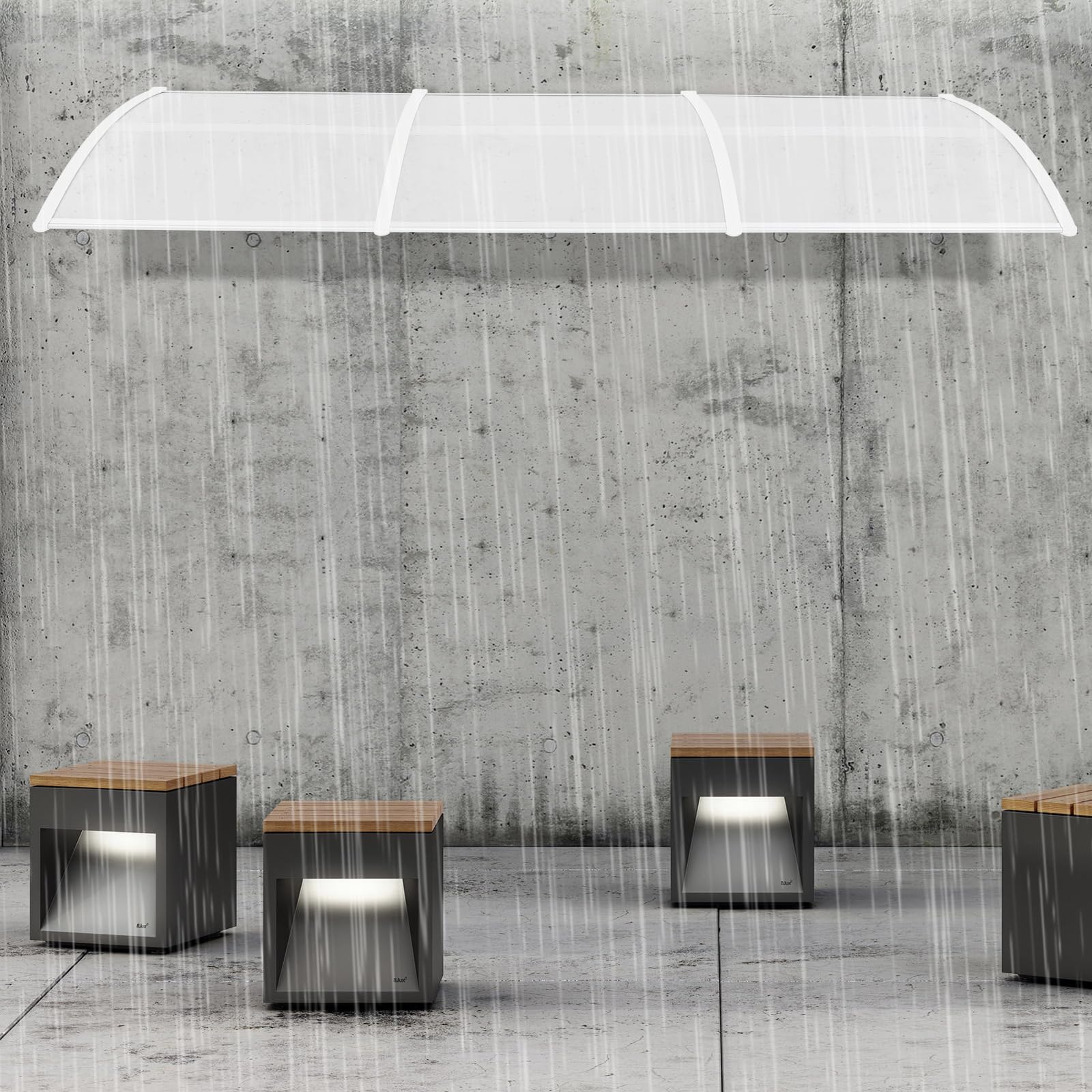 Zadaszenie do drzwi wejściowych 90 x 300 cm, zadaszenie drzwi wejściowych z aluminium, PP i PC, zadaszenie łukowe łukowe, zadaszenie jednospadowe, montaż ścienny, zadaszenie na balkon, do ogrodu