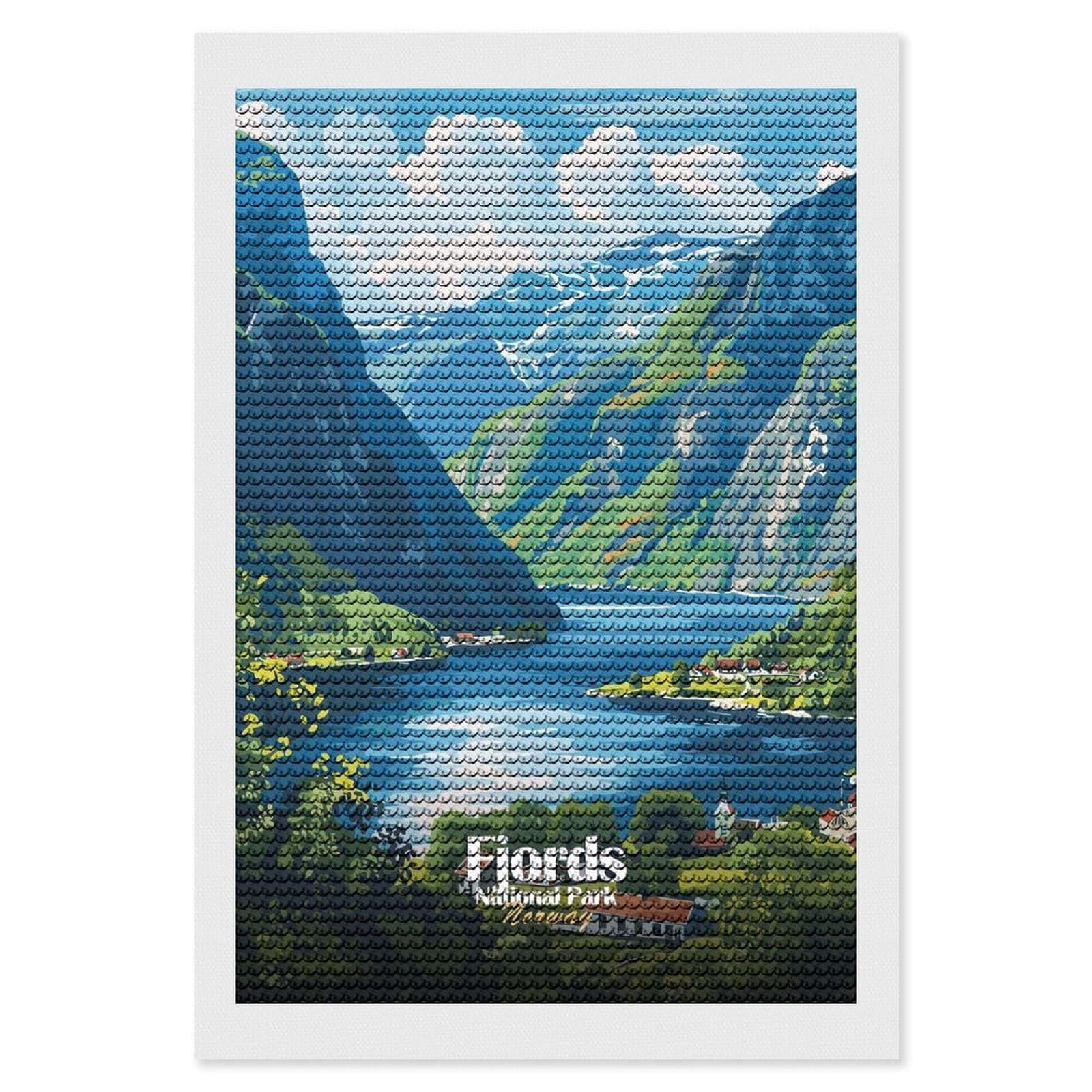 Junmoney Fjords National Park Norway Travel Diamond Painting Kit 8"x12", Thoughtful Handmade Gift, for Creative Relaxation, Printed Canvas, Cosy Home Accent
