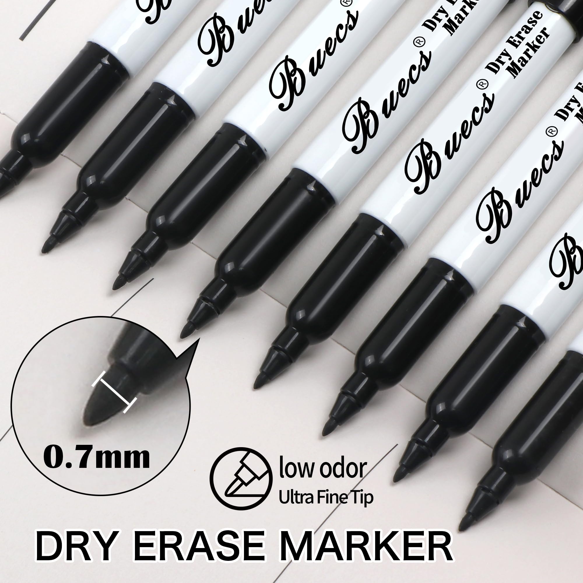 Buecs Schwarze, trocken abwischbare Marker, geruchsarm, 96 Stück, ultrafeine Spitze, perfekt zum Schreiben auf Whiteboards, trocken abwischbaren Tafeln, Glas, Schul- und Bürobedarf