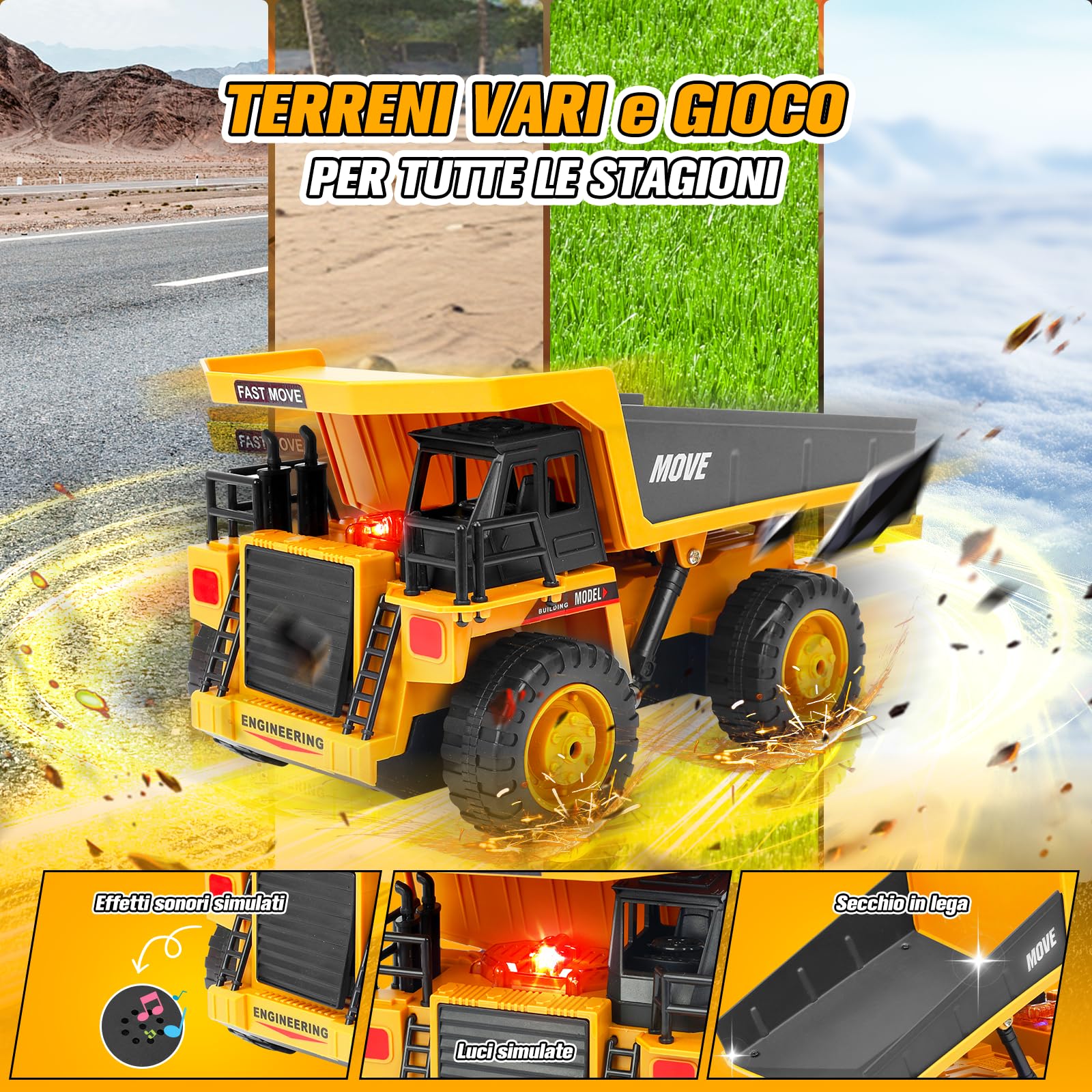 Autocarro con Cassone Ribaltabile Telecomando 2.4GHz Veicolo da Costruzione RC per Bambini Regalo Maschi Femmine di 3 4 5 6 7 8 Anni per Interno ed Esterno