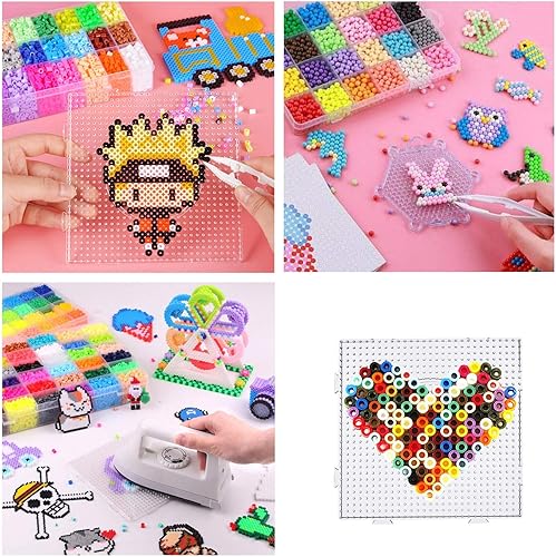 Miniatura 5 de Allazone Juego de 52 tableros de cuentas fusibles de 0.197 in, 6 tableros cuadrados grandes de plástico transparente con 6 pinzas de cuentas