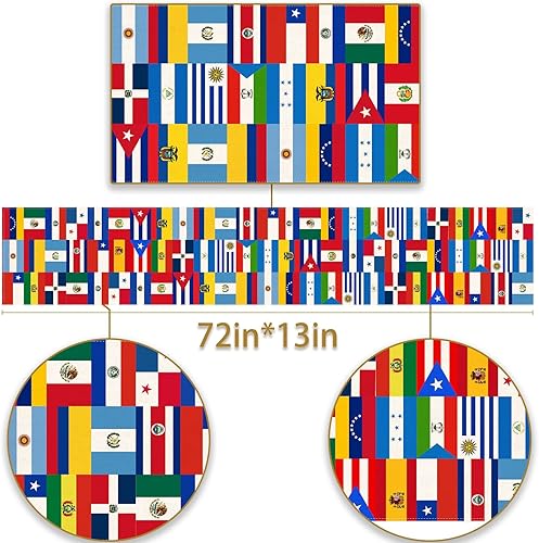 Miniatura 6 de Pudodo Camino de mesa del mes de la herencia hispana, banderas de 21 países, fiesta, chimenea, cocina, comedor, decoración del hogar (13 x 108