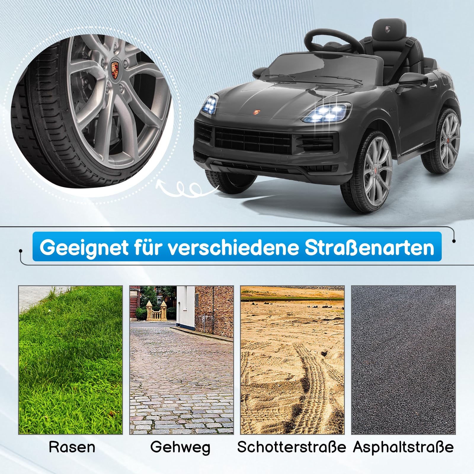 LALAHO Kinder Elektroauto 12V Kinderauto Elektrisch 2,4G-Fernbedienung, Elektrofahrzeuge 2-türig mit MP3, Musik, Hupe, LED-Leuchten (Grau)