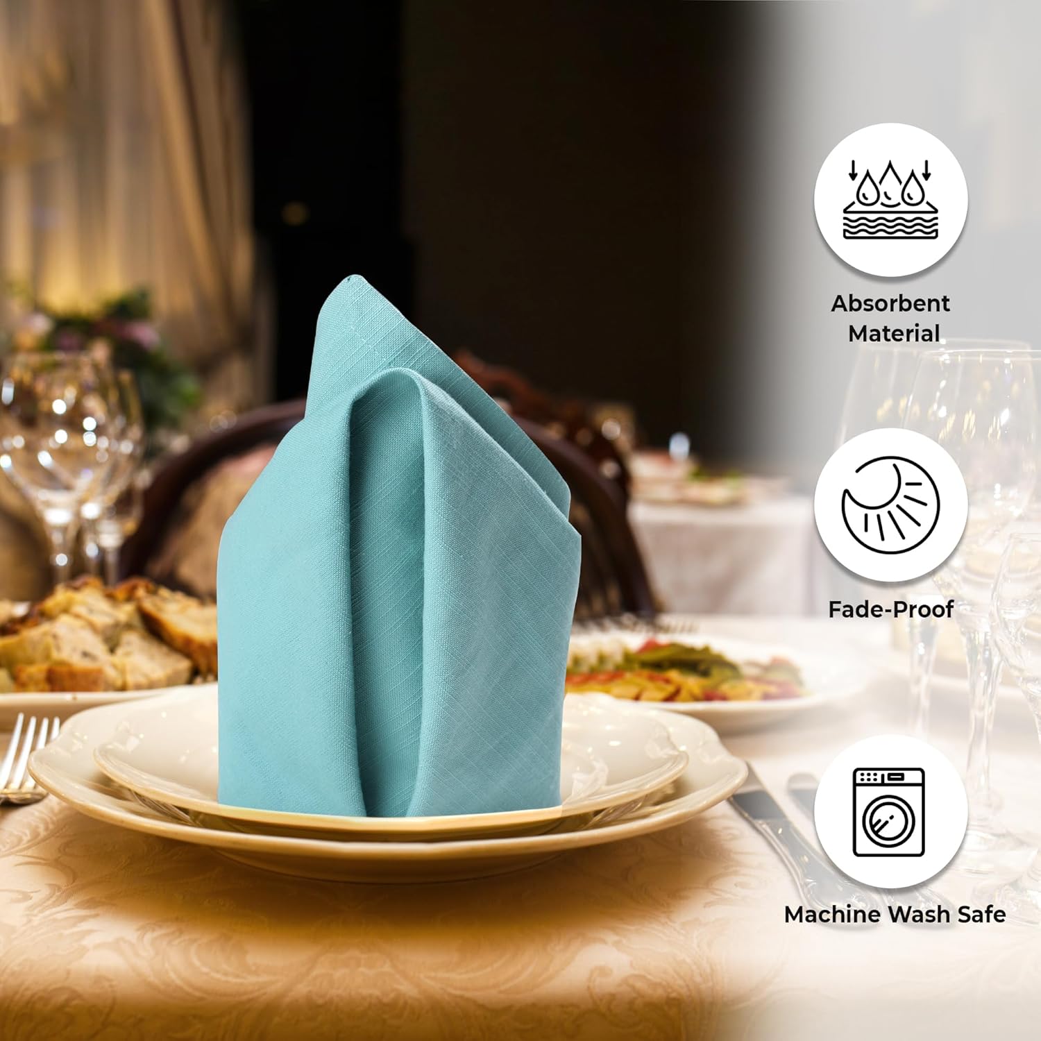 Urban Villa Cloth Napkins Aqua Dinner Napkins Set of 12 (20X20) 100% Cotton Absorbent Washable Durable Reusable Cloth Napkins Ideal for Easter Decorations Hotel Collection Farmhouse Parties Napkins