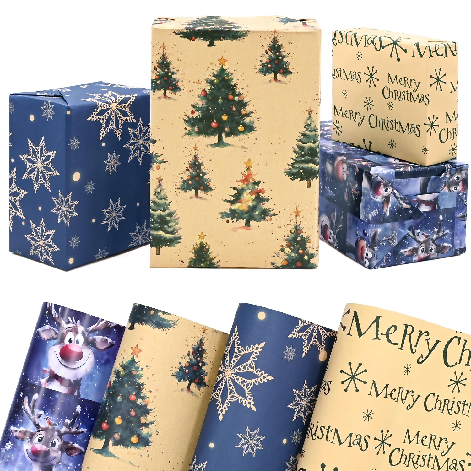 FMDPZUP Christmas Wrapping Paper 8 sheets,50 * 70cm Blue Xmas Wrapping Paper Perpect for Christmas Decorations Gift