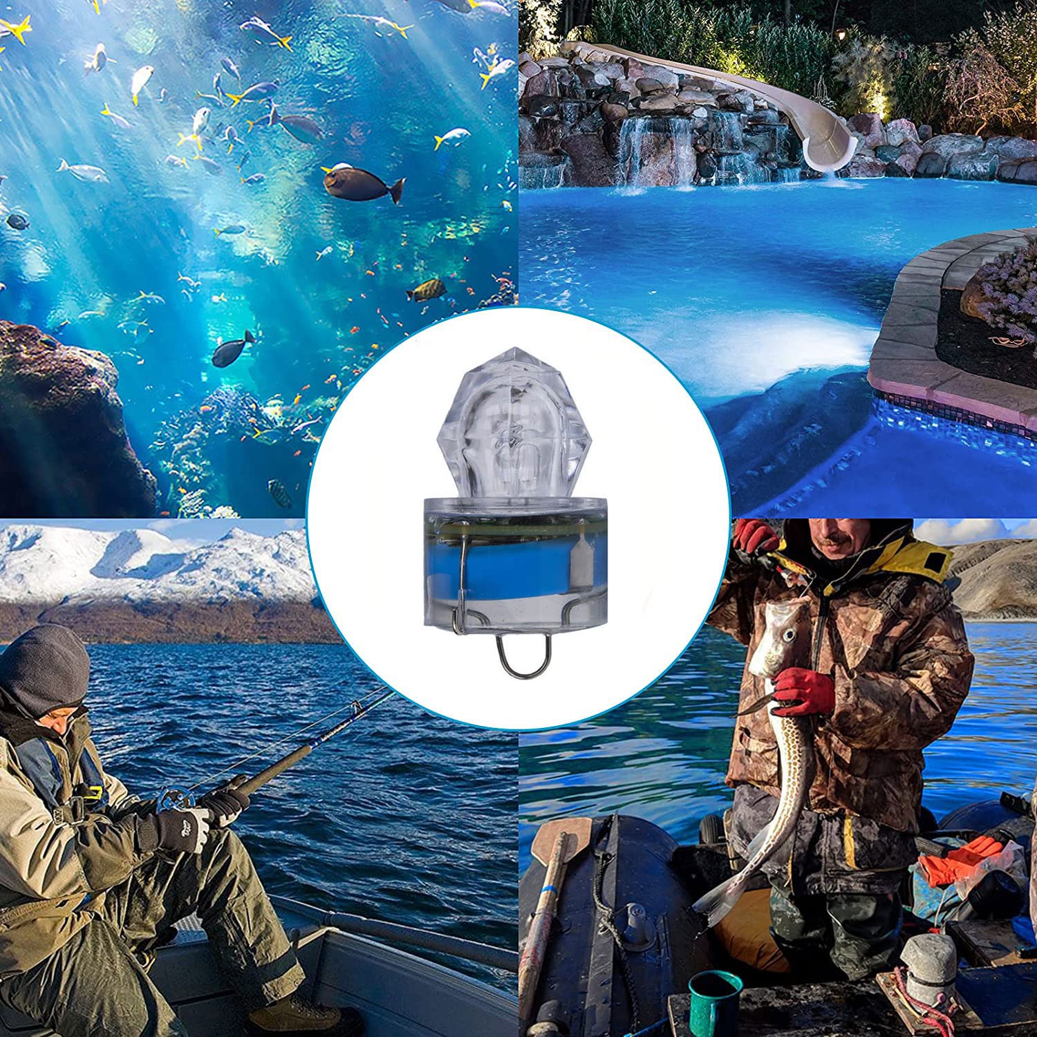 Luce da pesca a LED (confezione da 10) luci subacquee profonde impermeabili con diamanti tubolari per pesca subacquea con luce blu attrattivi per tonno pesce spada