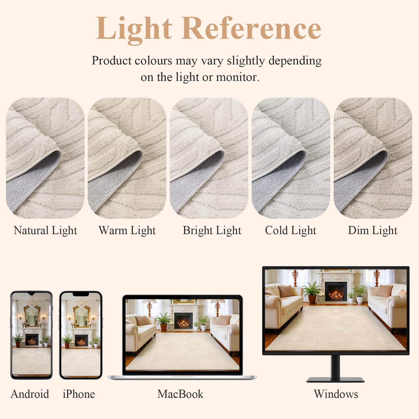 Enyhom Teppich Wohnzimmer Schlafzimmer 3D Optik Kurzflor Skandinavisch Teppiche Weich rutschfest Waschbar Pflegeleicht für Kinderzimmer, Beige Halbkreismuster, 160x230cm