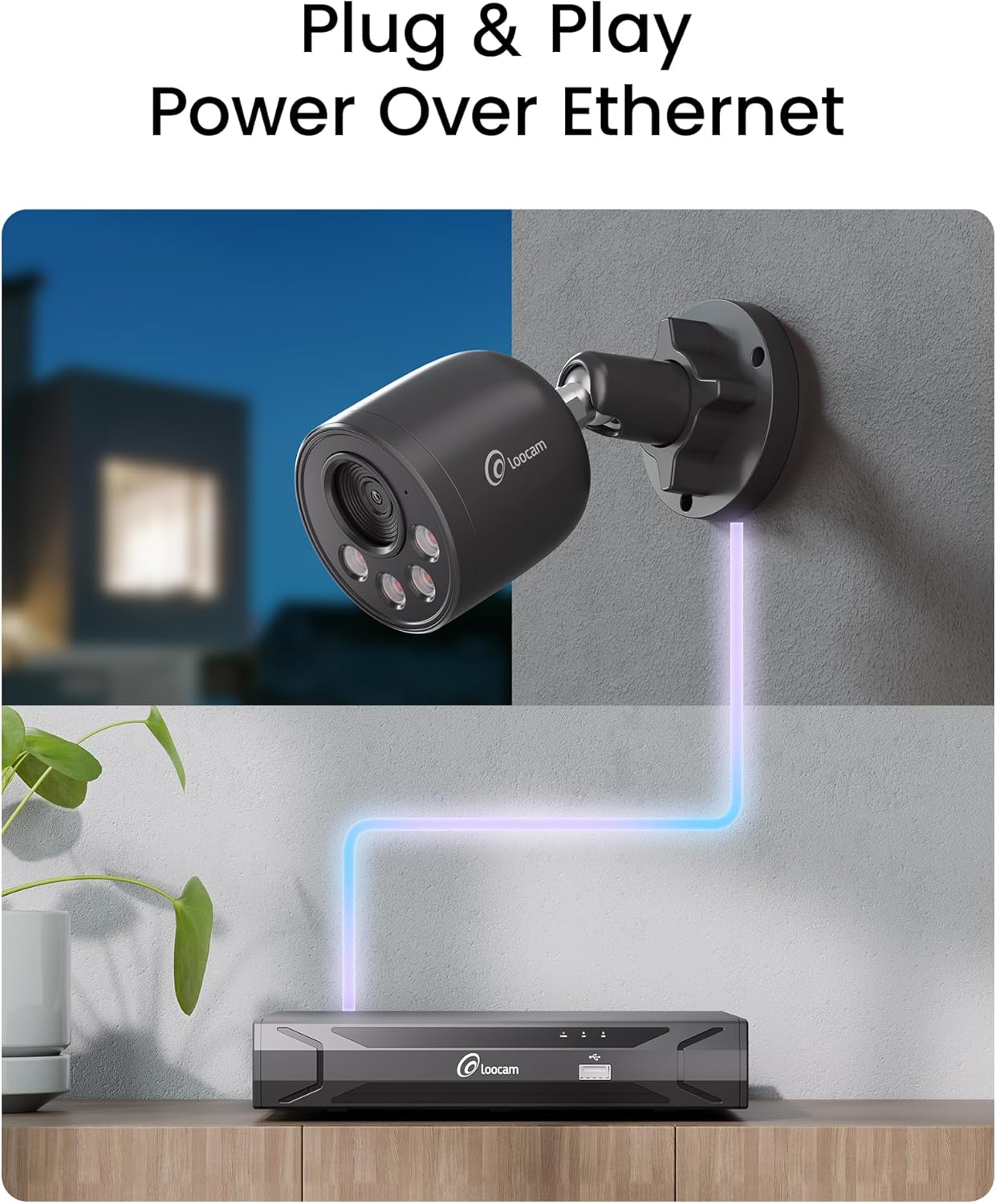 Loocam Wired Security Camera System 8MP 8CH NVR 2TB HDD, 4pcs 4K PoE Camera System AI Human Vehicle Detection, Outdoor Indoor Home Security Camera System 24/7 Recording, Remote Access, Plug&Play