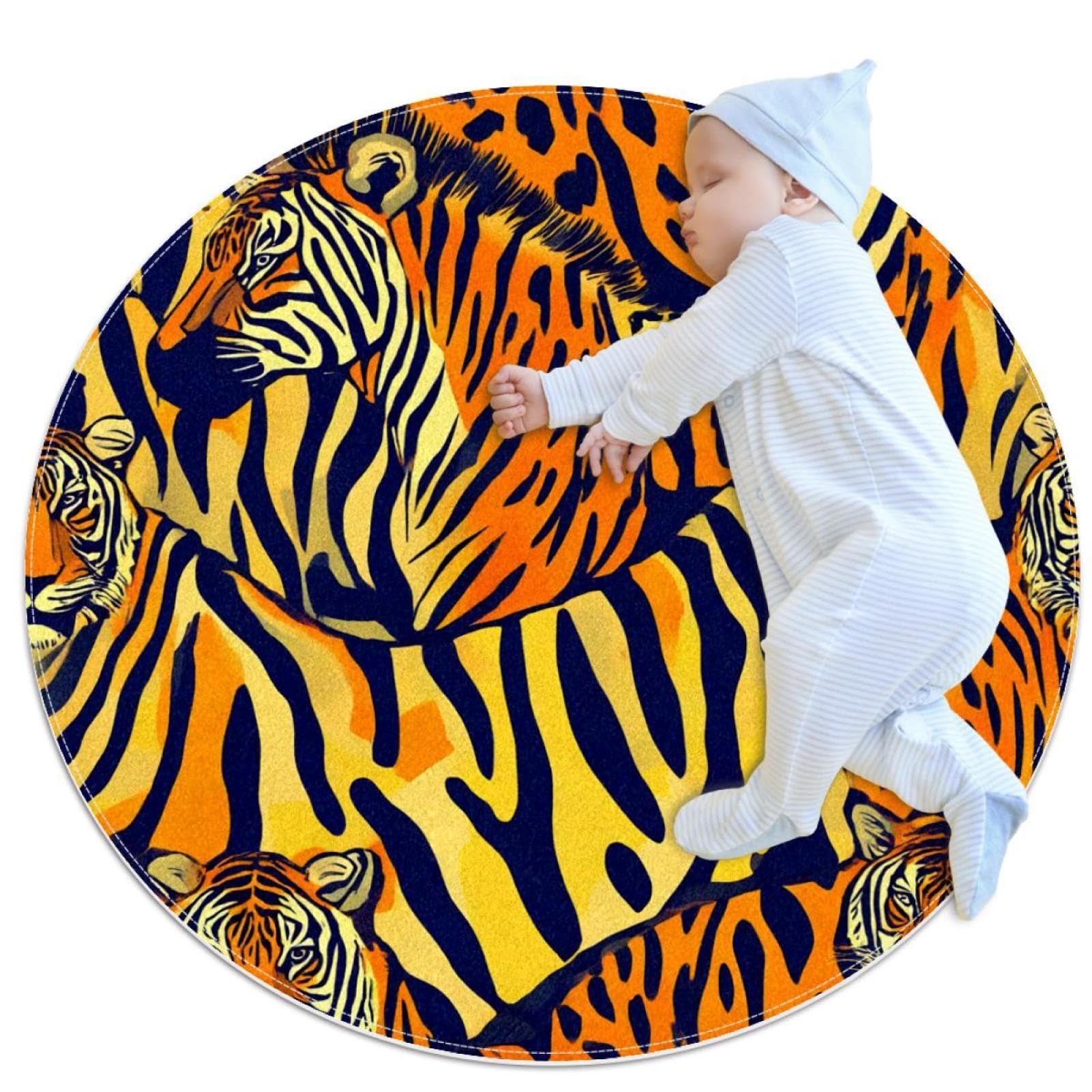 Tapis de salle de bain antidérapant rond 1m texture zèbre et tigre doux