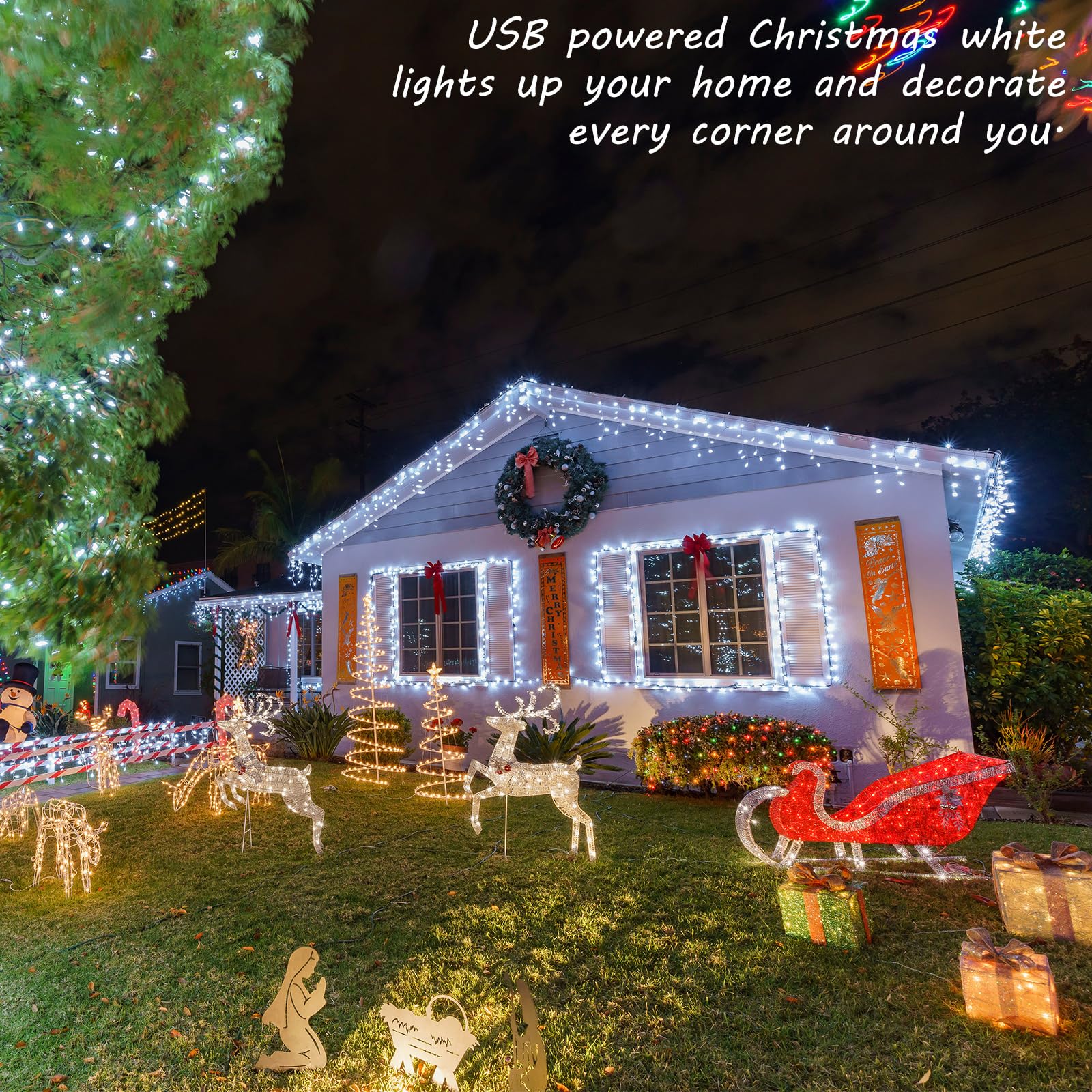 Macarrie Guirnalda de 12 luces USB de 33 pies, 100 luces LED alimentadas para interiores y exteriores, boda, fiesta, árbol, hogar, festival, decoración de jardín