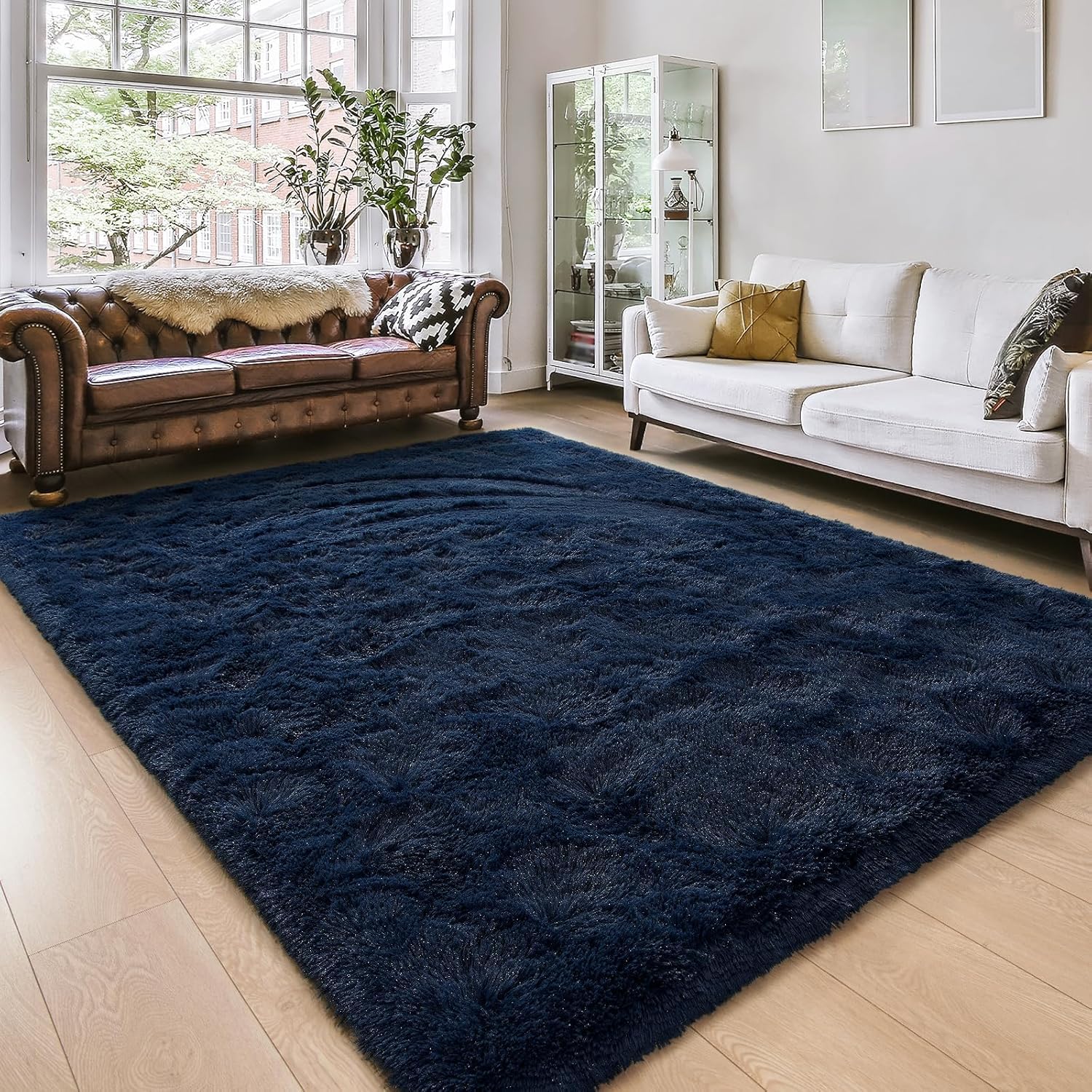 Oxford Homeware Area Rugs Living Room Large 160x230 cm – Navy Rugs for Bedroom, Lounge – Super Soft Non Slip Rug Washable Modern Floor Carpets for Bedside