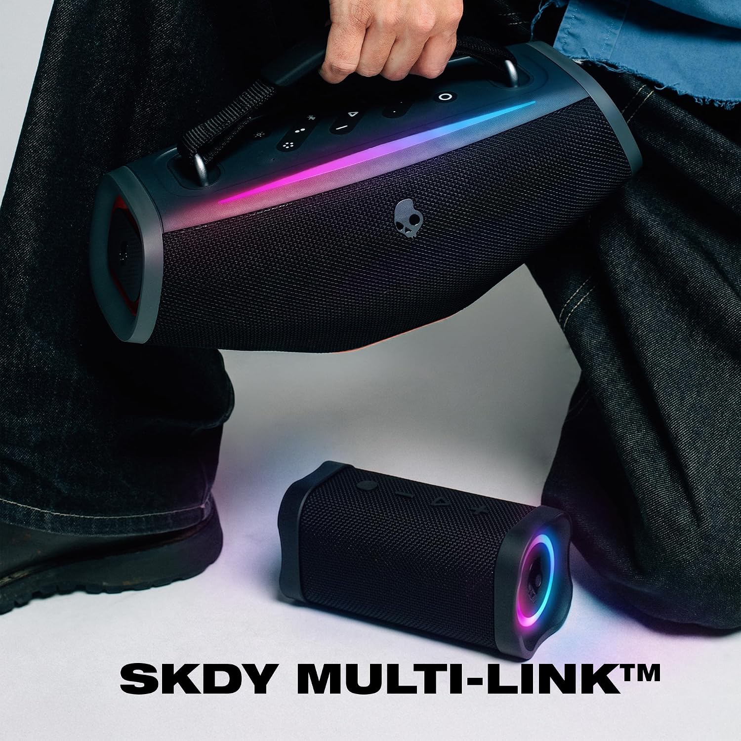 Lifeworks Skullcandy Barrel Mini Wireless Boombox Speaker, Bluetooth 5.3, Waterproof IPX7, 12hr Battery, LED Lights, SKDY Multi-Link, Portable Outdoor Speaker with True Wireless Stereo