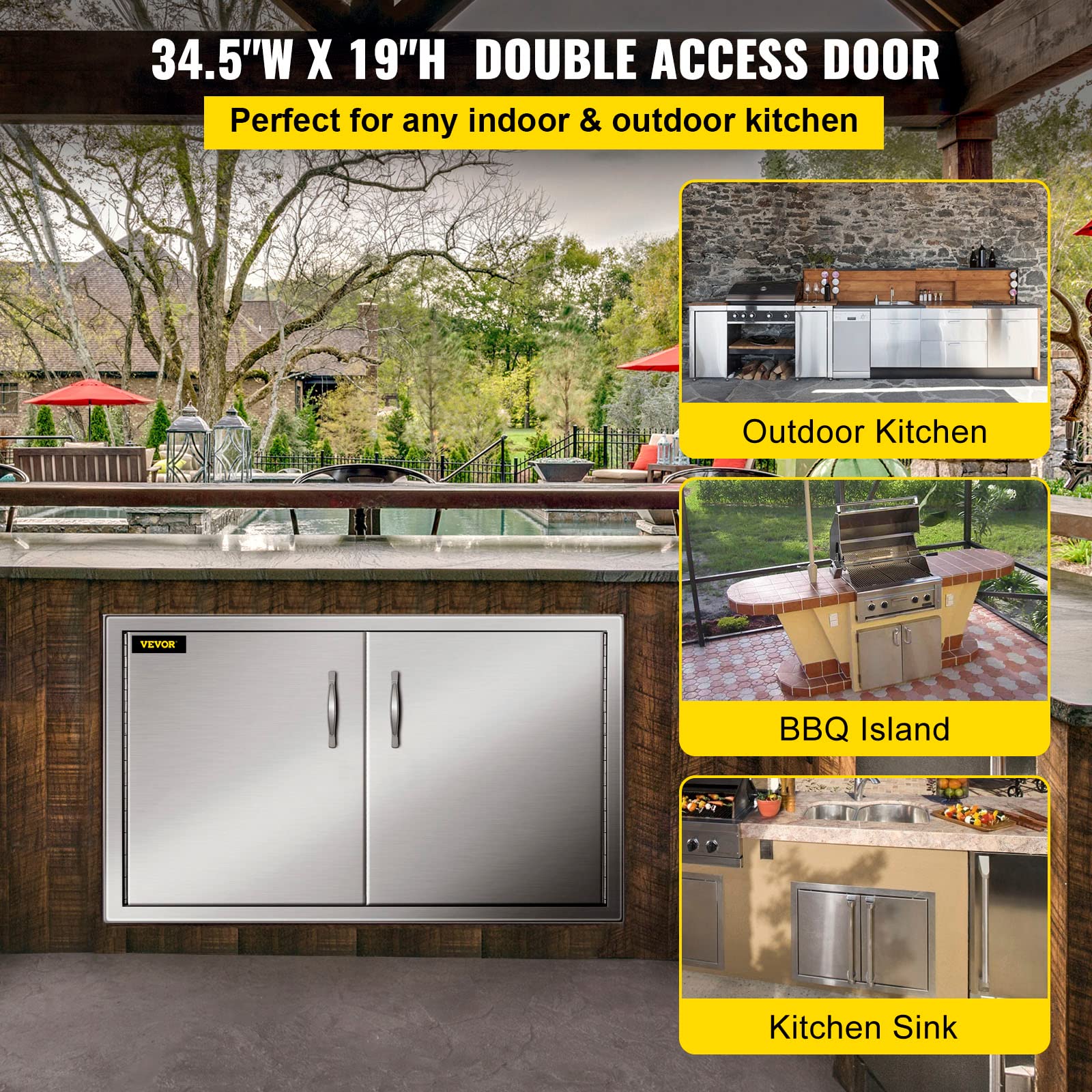 BuoQua Outdoor Kitchen Doors BBQ Access Door 34.5 x 19 inch Stainless
