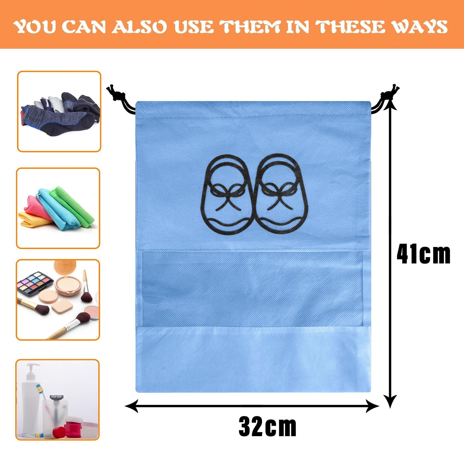 Kuber Industries Funda para zapatos | Bolsas de almacenamiento de zapatos de viaje | Bolsa de almacenamiento no tejida | Funda de zapatos con cordón | Organizador de zapatos con ventana transparente |