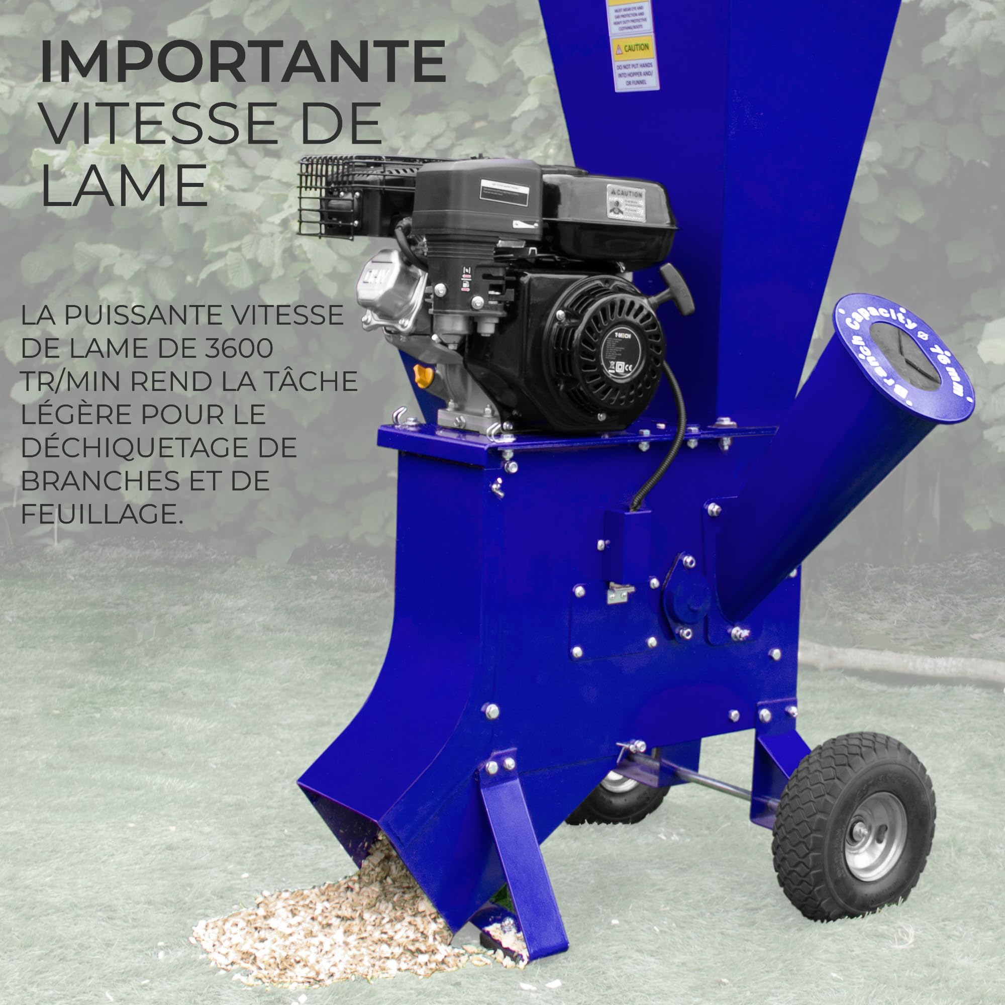 Déchiqueteuse de Bois 7CV - 94 x74x134cm - 3600 Tours/min - Moteur Essence à 4 Temps 3.6L - Max Diamètre 76mm - Broyeur Bois Feuilles Jardinage Horticulture Paysager[Kit EPI & Trousse outils INCLUS]