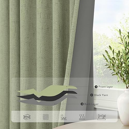 Miniatura 5 de 2 cortinas opacas de lino texturizado con aislamiento térmico, para dormitorio, ventana, sala de estar en Navidad, de 52 x 84 pulgadas de largo, de