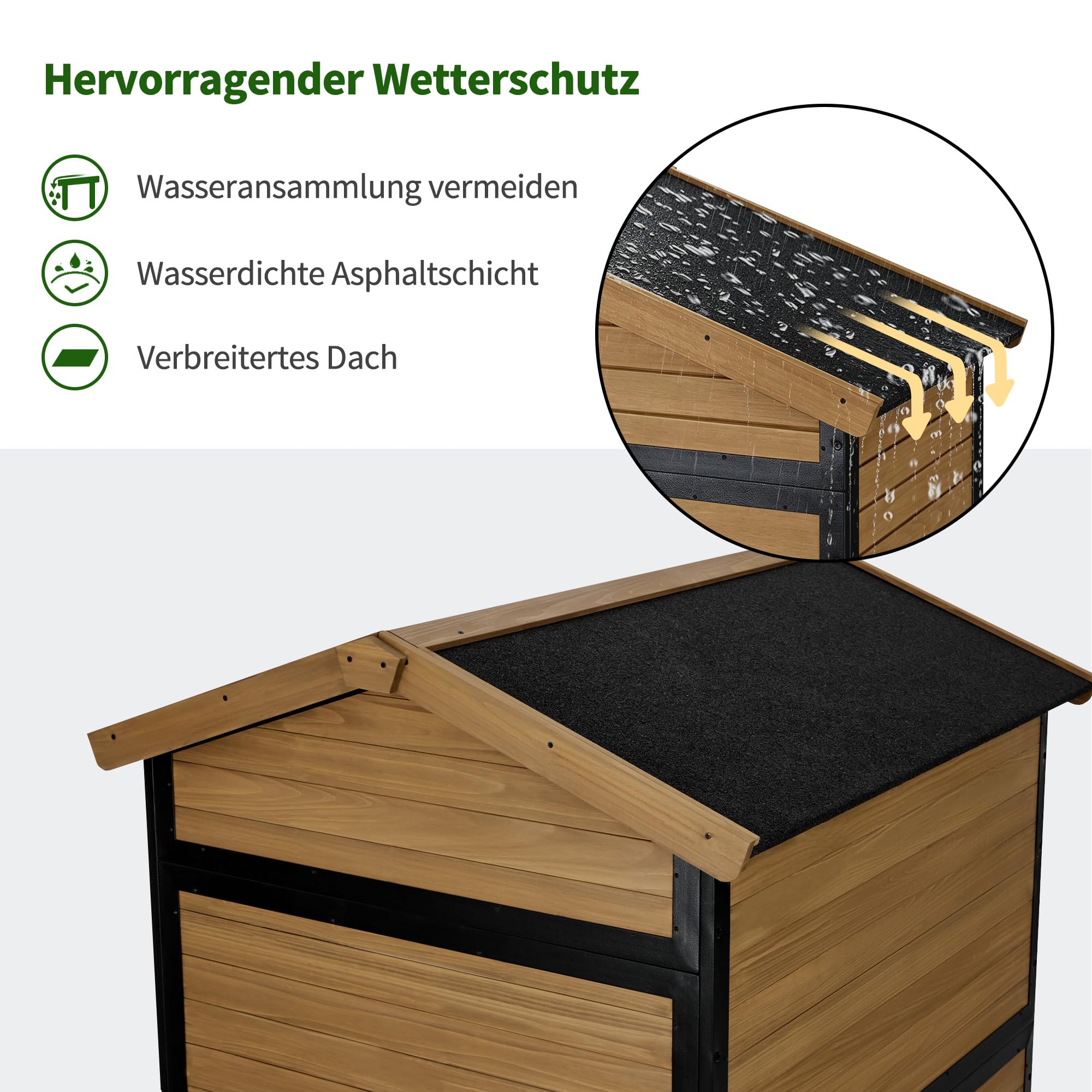 MCombo Gartenschrank Holz Metallgestell, Natur, 2750 | 3 Ablagen, Wetterfest, Wasserdicht, Für Außenbereich, Garten & Terrasse