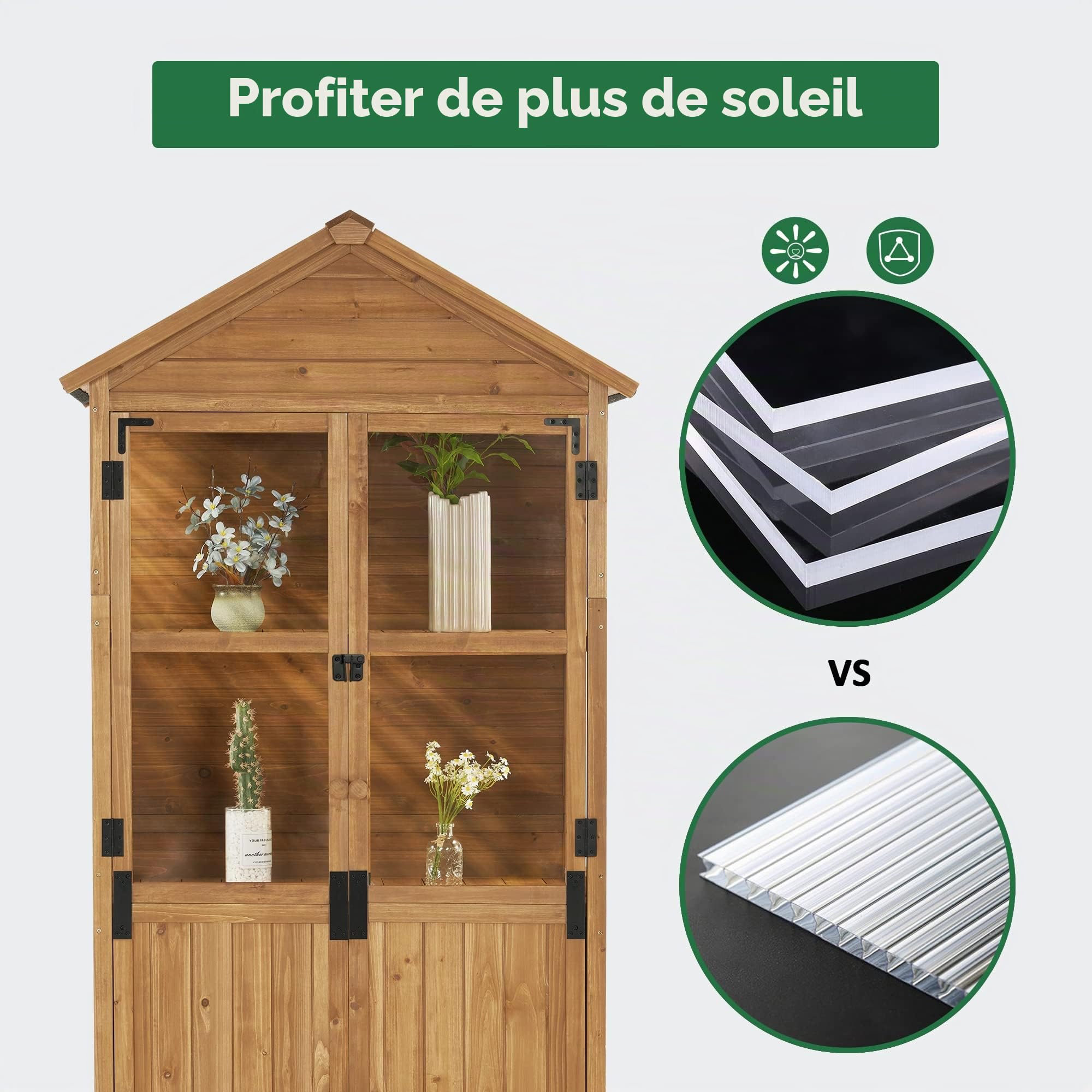 M MCombo Petite Armoire de Jardin en Bois Abri de Jardin extérieur Abri à Outils Serre résistante aux intempéries pour Balcon et terrasse 100 × 53 × 178 cm 0111 (Naturel)