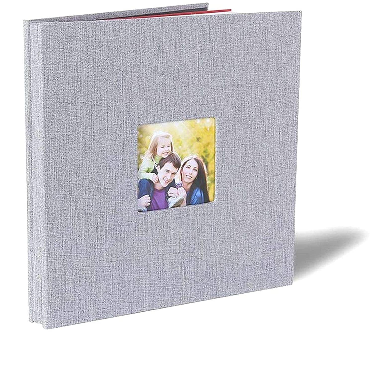 Linen Self Adhesive Scrap Book with Window & 2 Decorative Stickers (Large, 28 x 27cm, Grey)