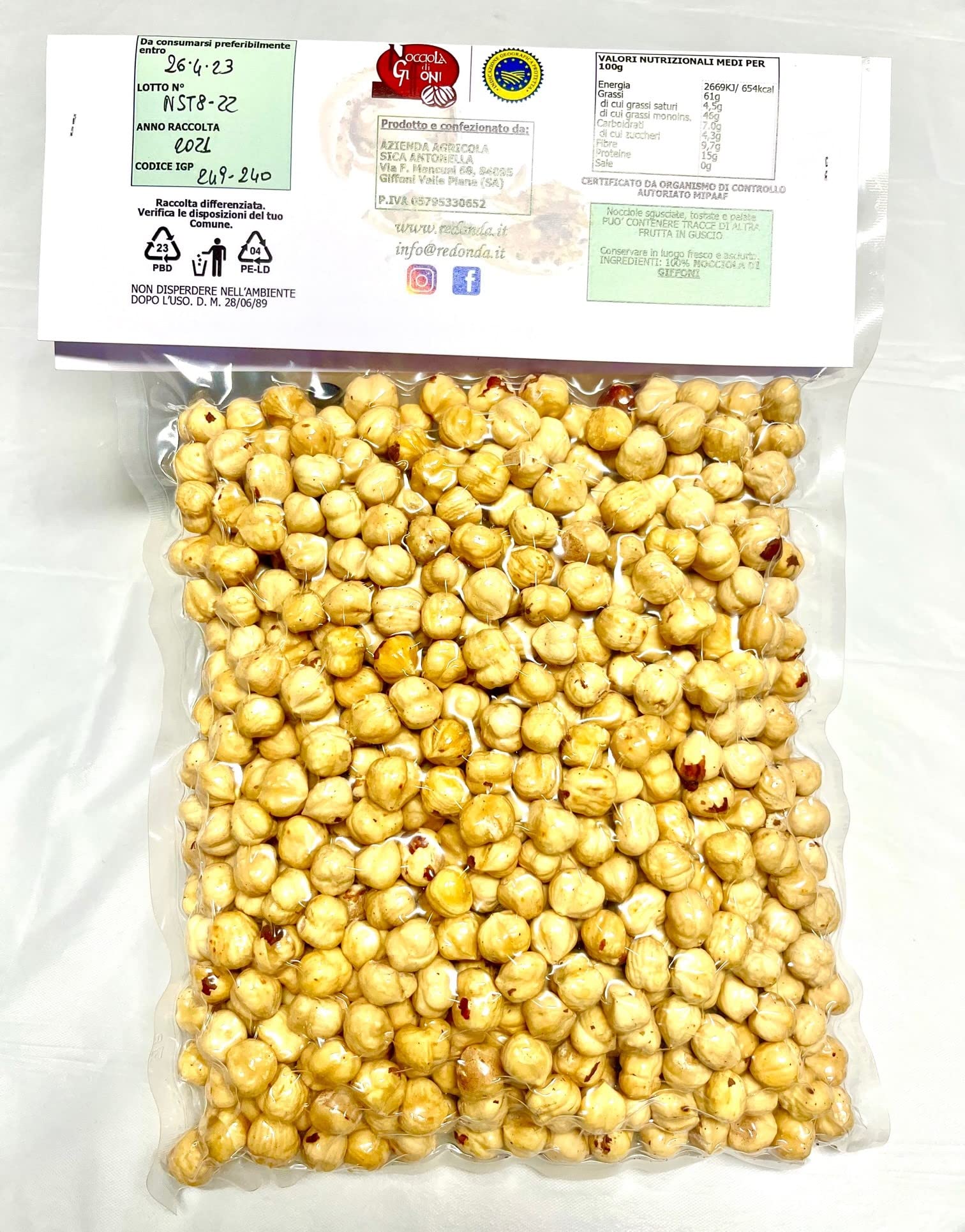 Redonda Nocciole di Giffoni IGP, sgusciate, tostate e pelate (1 Kg)