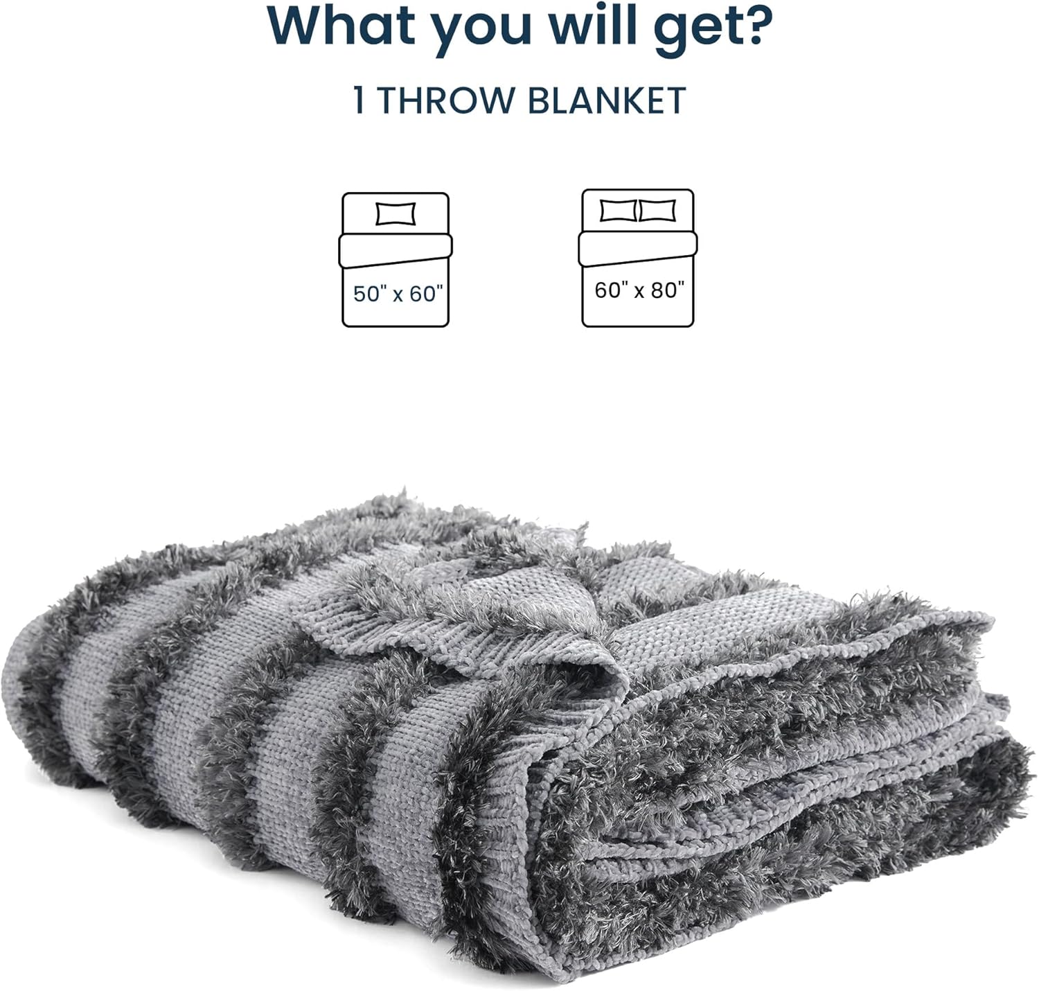 SLEEP ZONE Chenille Throw Blanket for Couch, Soft Farmhouse Blankets for Sofa Chair Bed Home Decoration Cozy Knit Blankets 60"x80", Grey