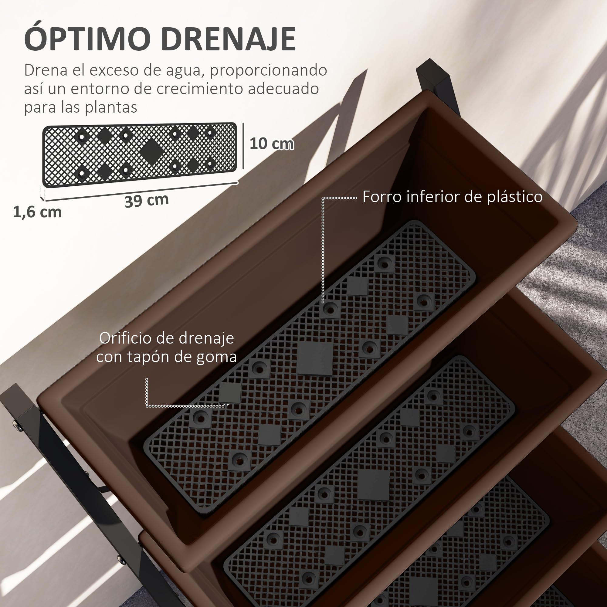Outsunny Soporte para Plantas Exterior de 5 Niveles con 5 Macetas Negro | Estantería Esquinera con Orificios de Drenaje y Diseño en Escalera, para Interior y Exterior, 55x63x120 cm