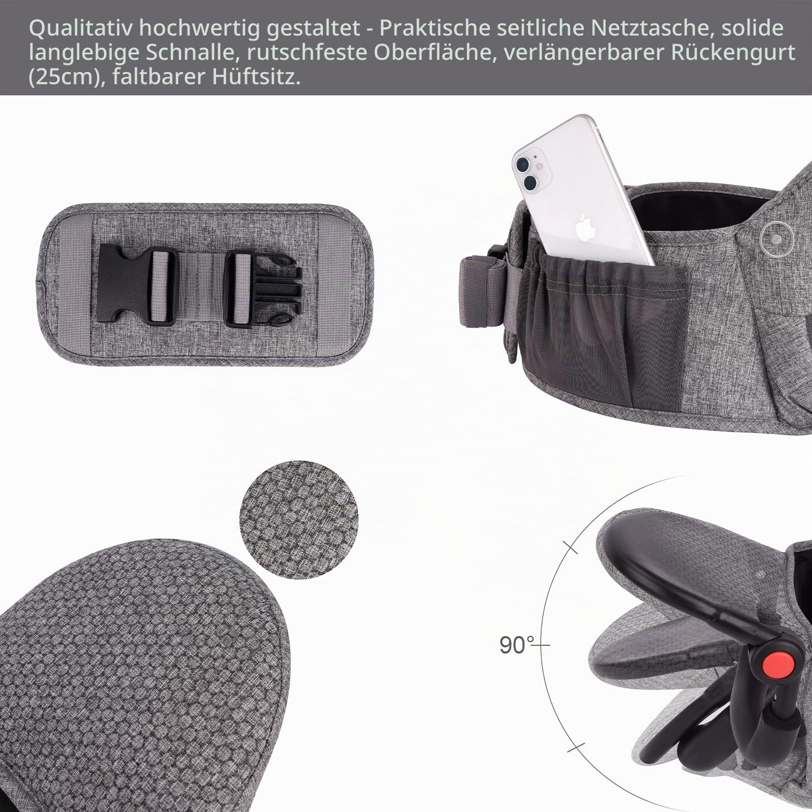 Bebamour Hipseat Babytrage 0-36 Monate, verstellbarer Taillenhocker, 3-in-1 Babytrage für Neugeborene bis Kleinkindersitz, New Light Grey