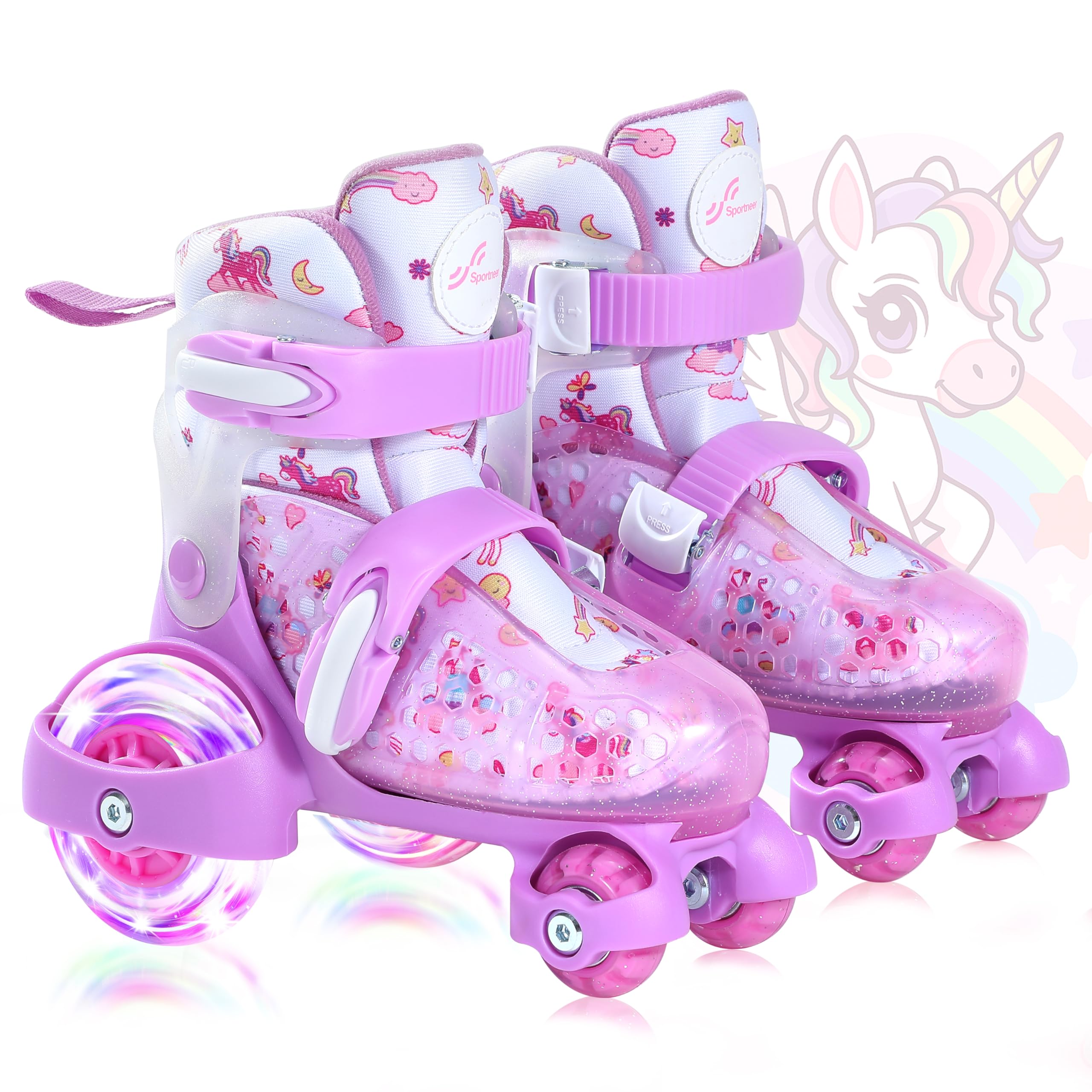 Rollschuhe Kinder Verstellbar Mädchen, Rollschuhe Kinder 24-31 4 Größen Verstellbar für Drinnen Draußen Mädchen Anfänger