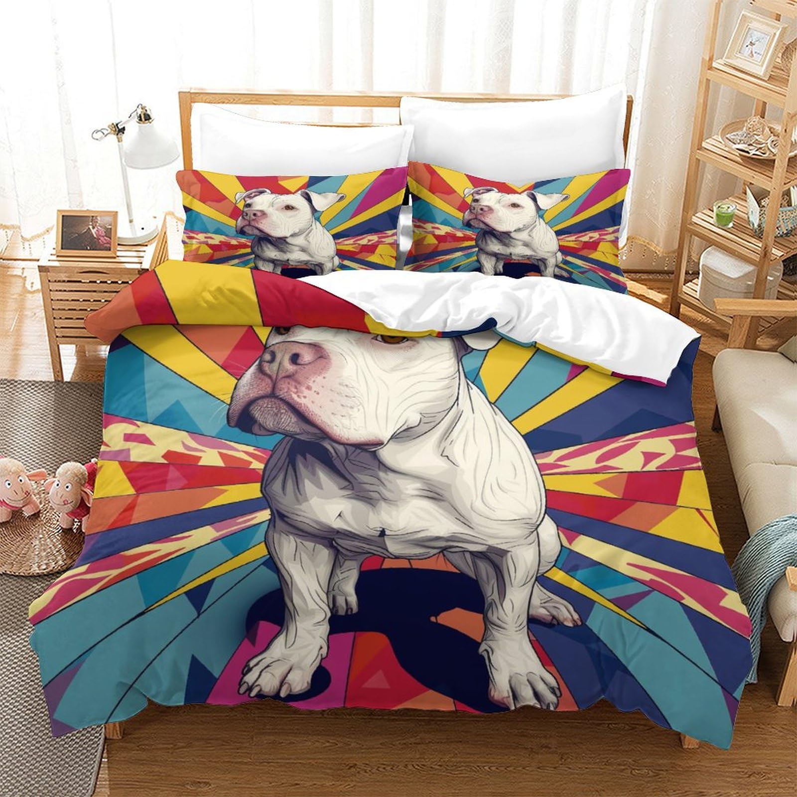 Parure de lit housse de couette microfibre douce motif chien 3D lit 260 x 220