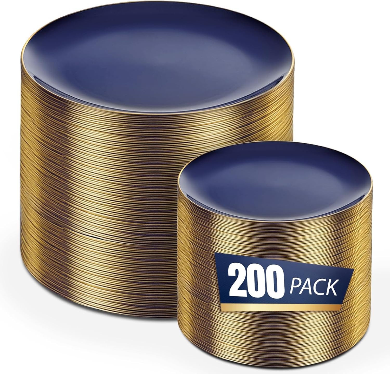 bUCLA 200PCS Blue Plastic Plates - Navy Blue Disposable with Gold Rim Include 100 Each (10 inch Dinner & 7 inch Dessert) Plates, Ideal for Party, Gathering and Hanukkah