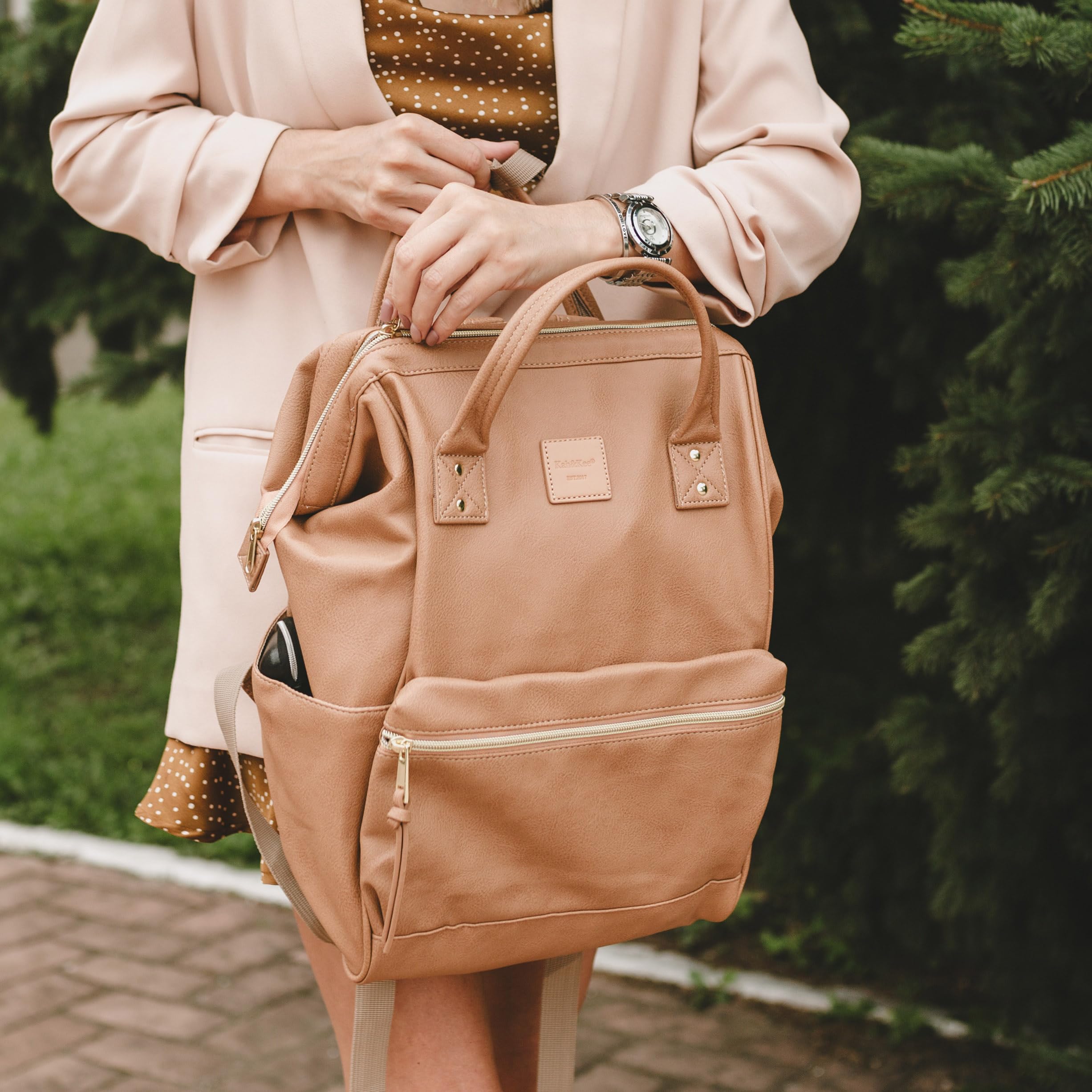 Kah&Kee Sac à Dos Cuir Femme - Portable Ordre PC Compartiment pour Collège, Voyage, Loisir et Travail