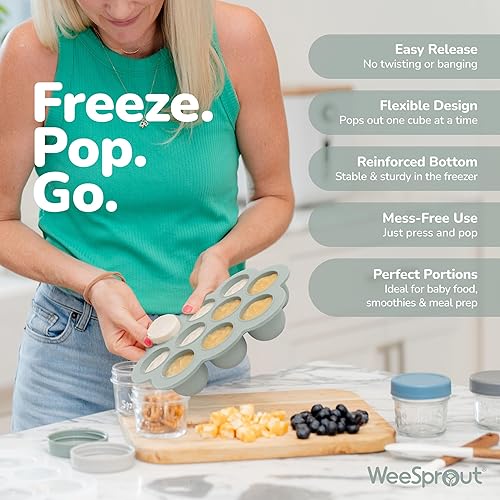Miniatura 3 de Bandeja para congelar comida de bebé WeeSprout con tapa de plástico duro, Rojo Rojo Brillante,Verde mate,Azul Vibrante,Verde Vibrante,Anaranjado