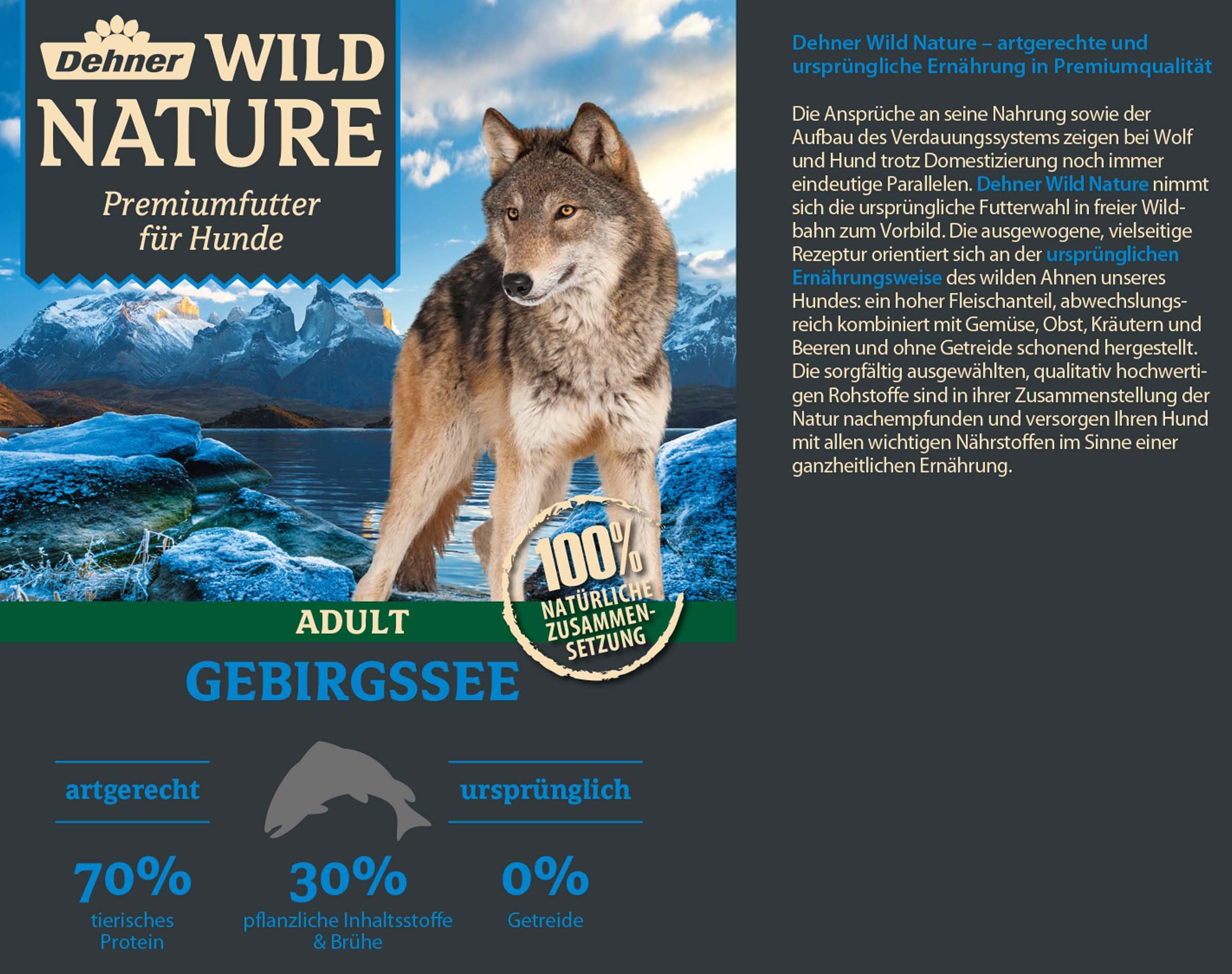Dehner Wild Nature - Comida húmeda para Perros, sin Cereales, sin azúcar, para Perros Adultos, salmón y Pollo, 6 latas de 400 g (2,4 kg)