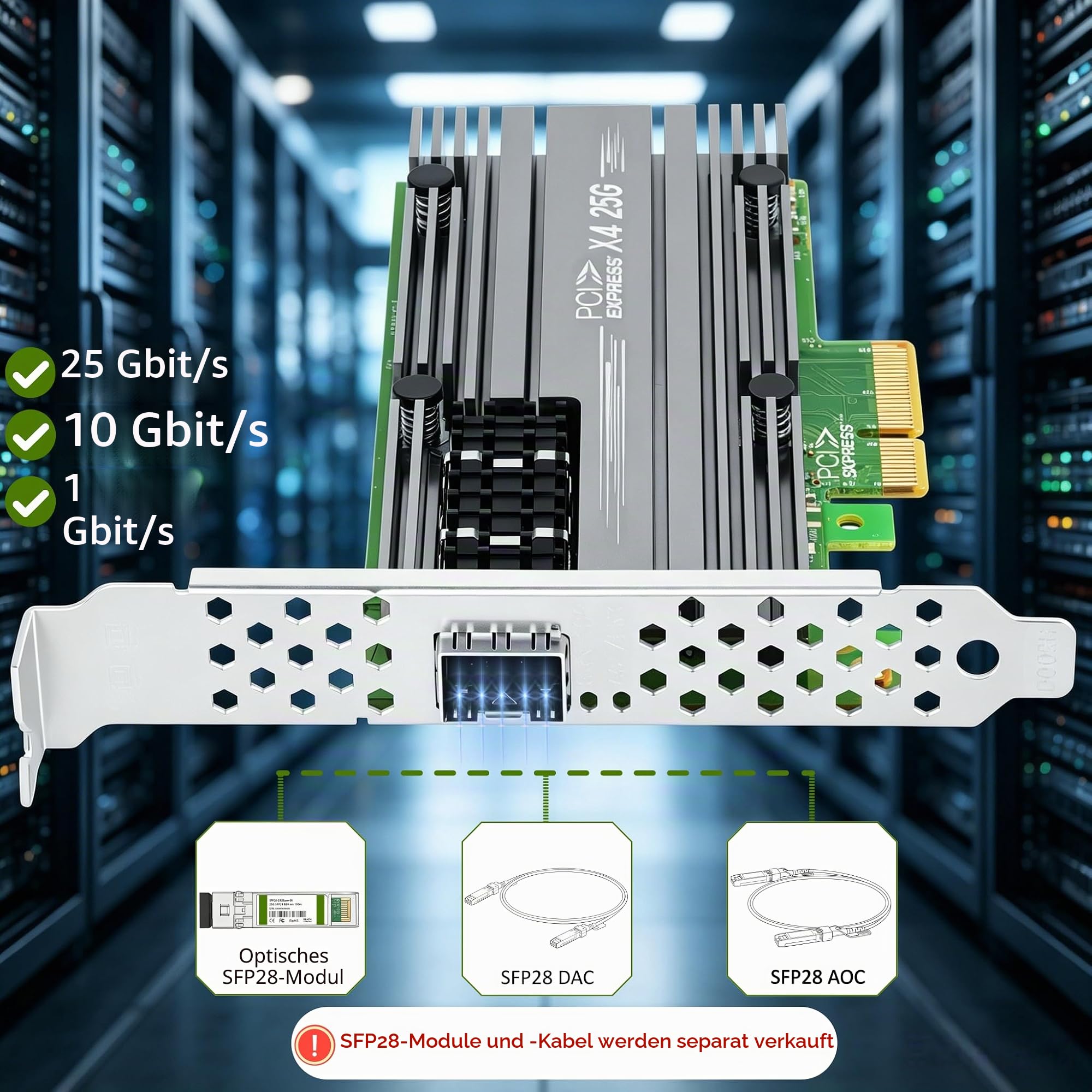 for Mellanox ConnectX4 25Gb Ethernet Server Adapter, PCIe 3.0 X4, 1*SFP28 Port, RDMA, 25/10 / 1 Gbps, 25Gigabit NIC Support Windows Server/Windows/Ubuntu/Linux