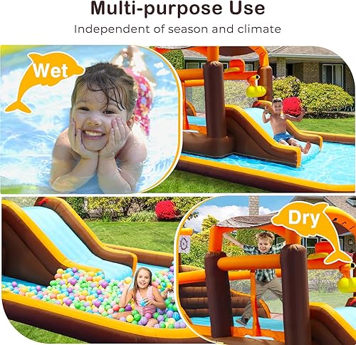 Miniatura 3 de Unovivy Tobogán acuático inflable con soplador de 650 W, tobogán acuático para niños en el patio trasero, casa de rebote de agua para parque