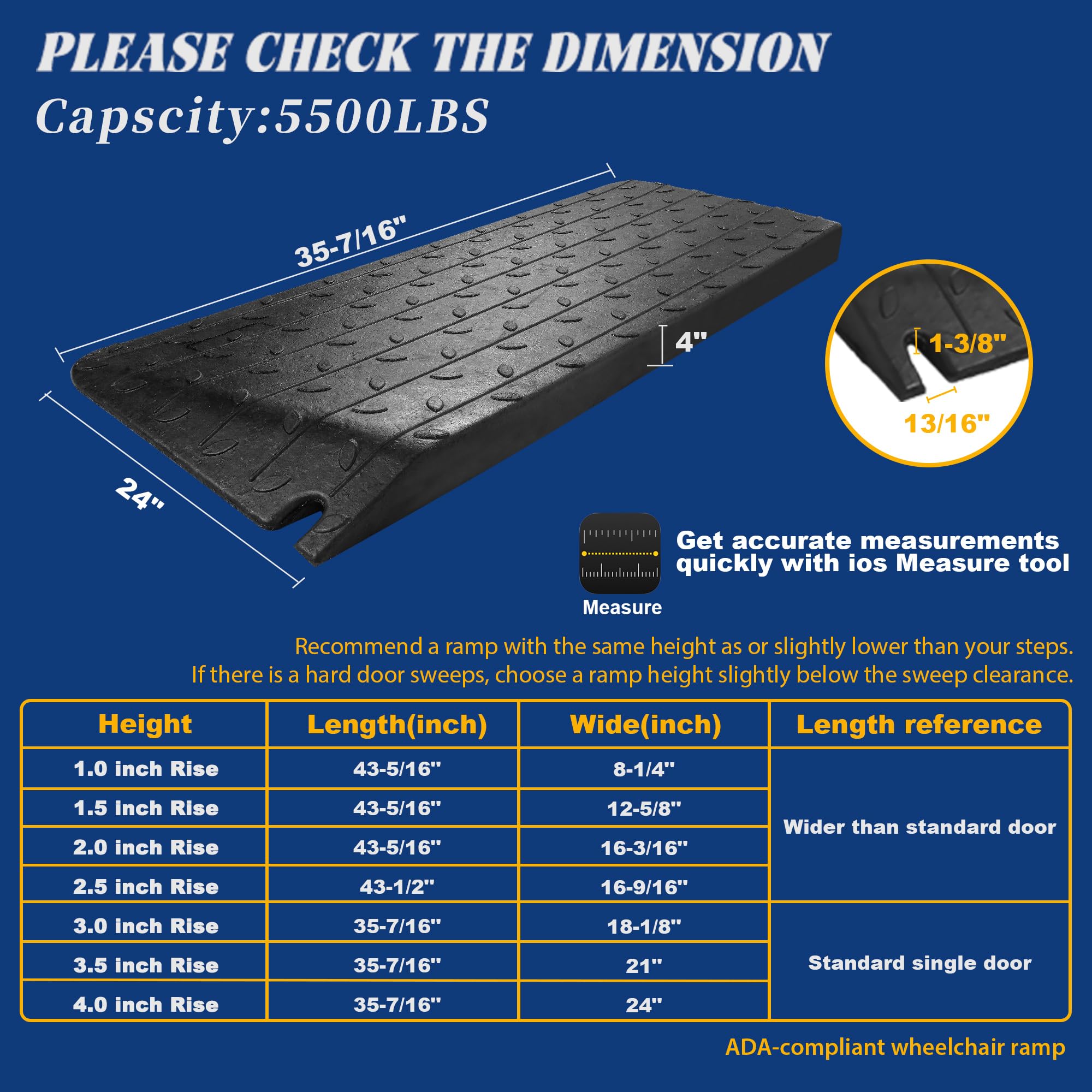 Snapklik.com : ECOSIGNS Rubber Wheelchair Ramp 4 Inch Rise - Non-Slip ...