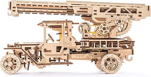 Miniatura 2 de Ugears Kit de modelo de camión de bomberos 3D de madera - Escalera retráctil giratoria accionada por palanca