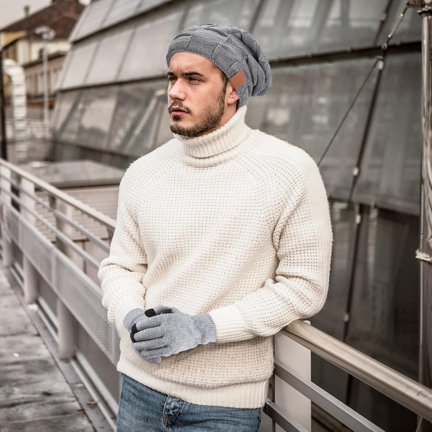 Geyoga 4 Pack Winter Hats for Men Beanie and Gloves Set, Winter Slouchy Beanie Hat Warm Gloves Lined Knit Thick - Image 7