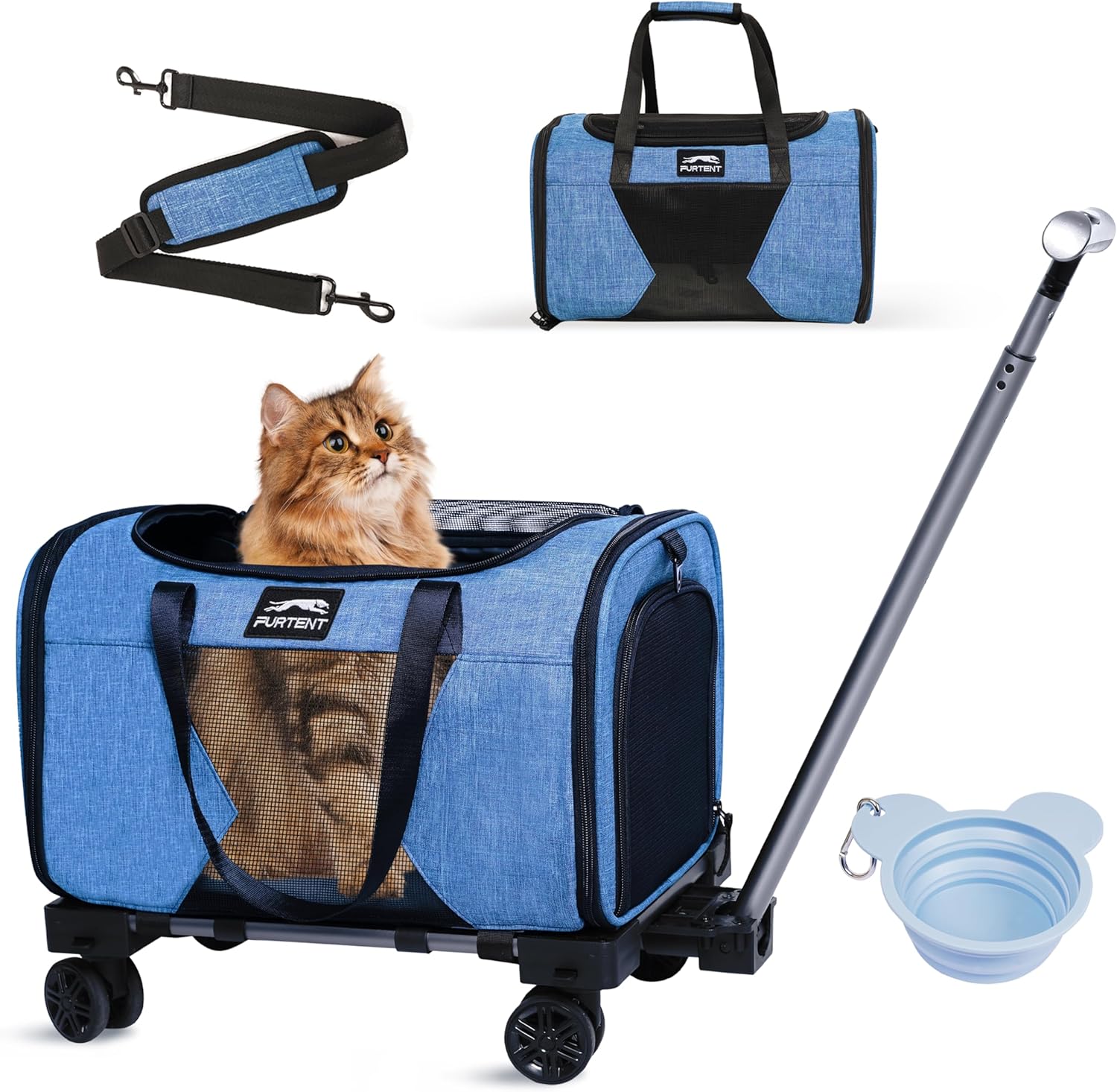 Airline-Approved Rolling Pet Carrier with Removable Wheels & Strap