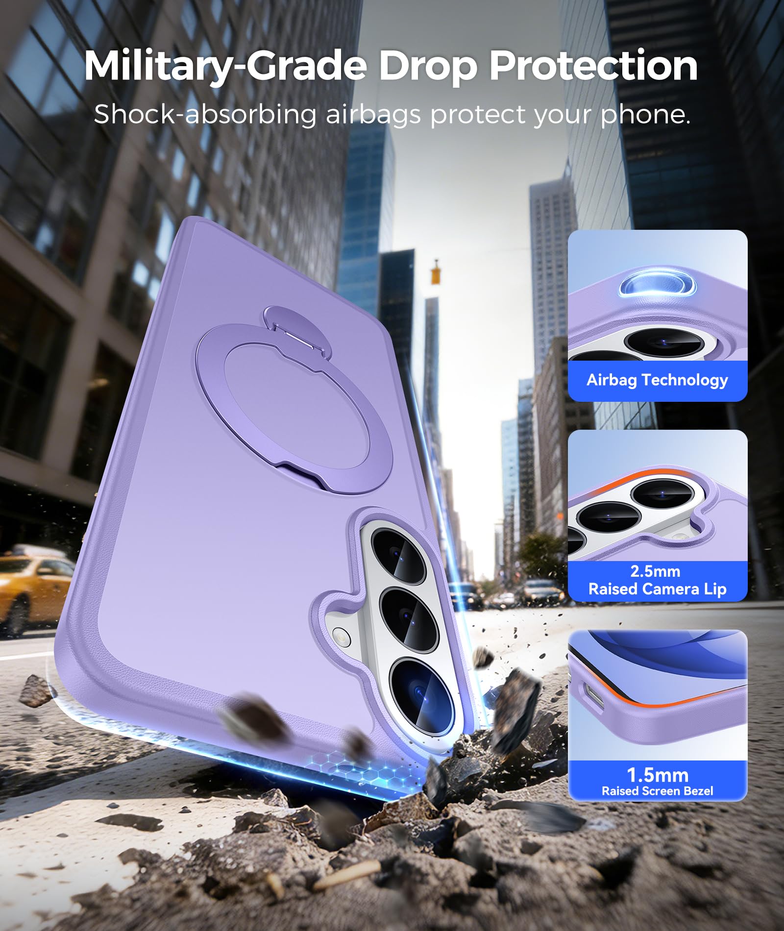 FNTCASE Funda para Samsung Galaxy S26 FE con soporte magnético giratorio de | Compatible con Magsafe, protector de pantalla, protección completa de la cámara, translúcida de grado mate