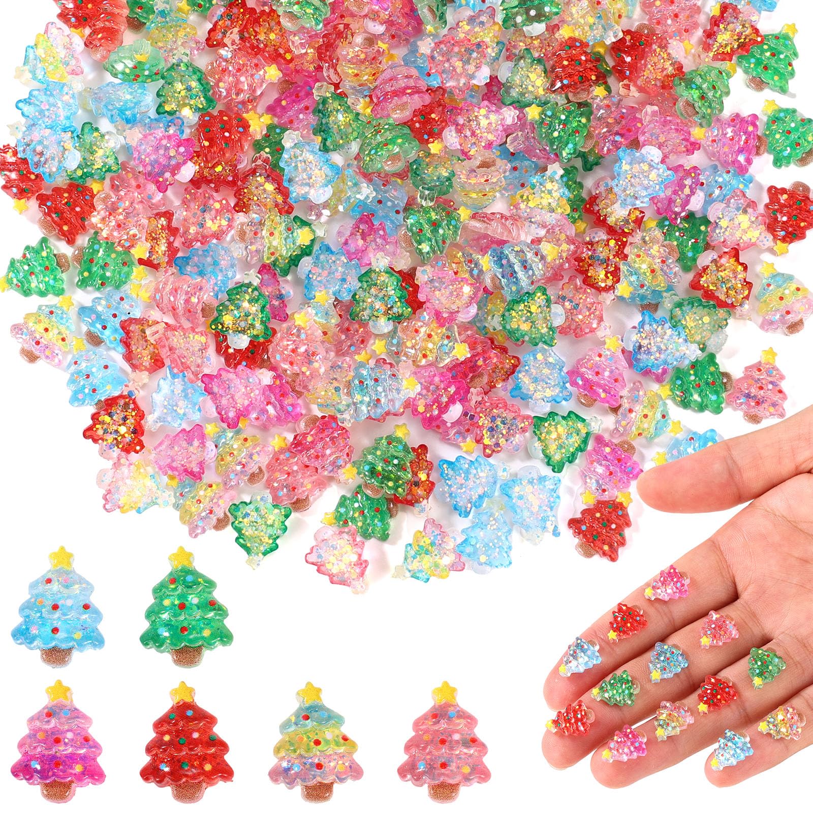 Sinbana 210pcs Mini Resin Christmas Trees (Mixed Colors) — image 1