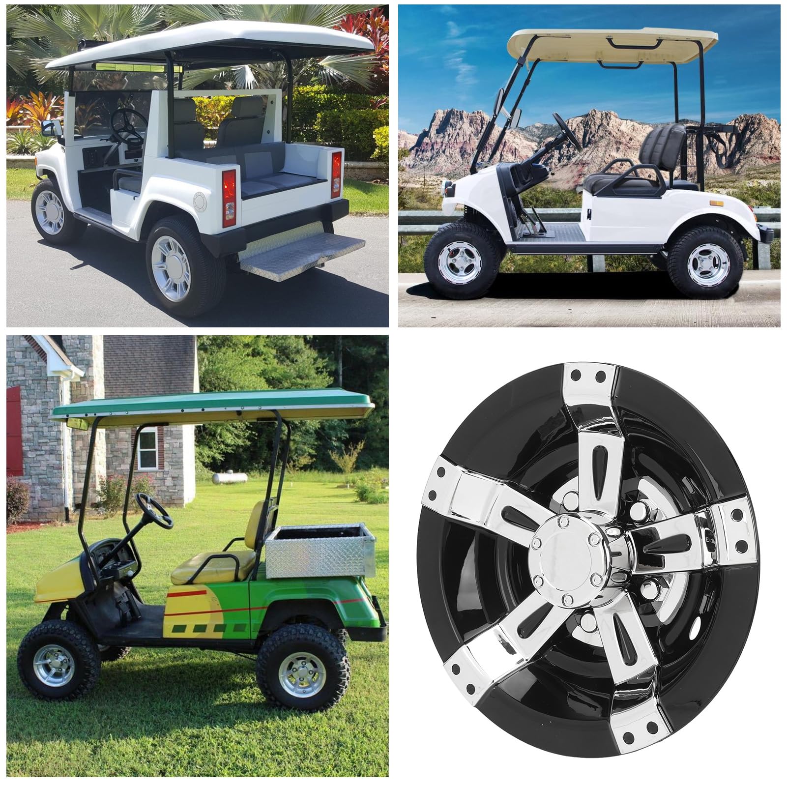 Greensen Lot de 4 Cache-moyeux de Roue de Chariot pour Pneus de 10 Pouces, Ajustement Universel pour Voiture EZGO avec Installation par Pression, Noir