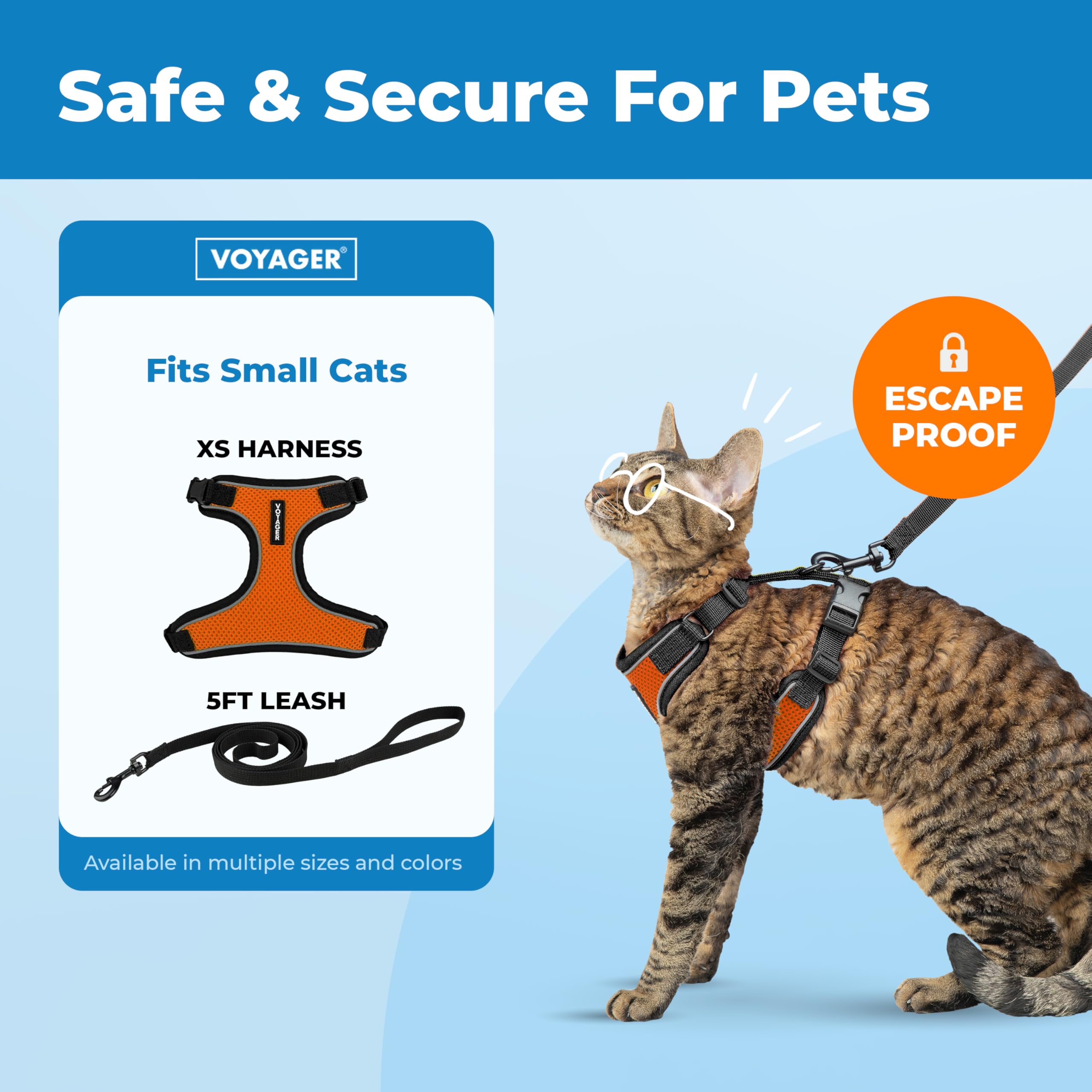 Voyager Escape Proof Cat Harness and Leash Set including Reflective Stitching, Neoprene Handle 5ft, Supports Small - Image 2