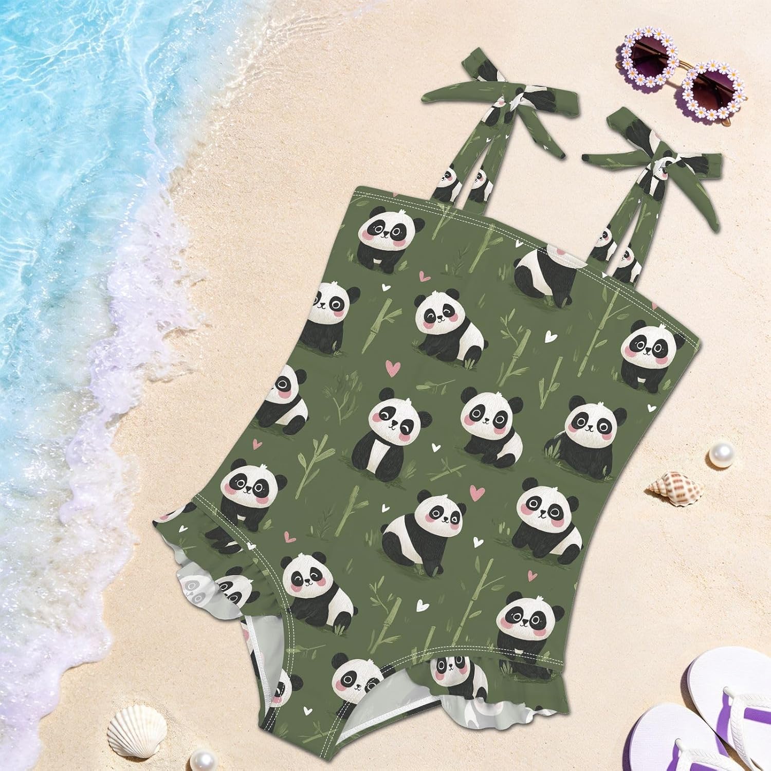 visesunny Toddler Girl Swimsuit Adjustable Strap Swimwear Cute Panda Design Bathing Suits for Girls 18M-6Y