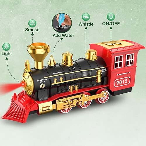 Miniatura 2 de Hot Bee Juego de tren – Juguetes de tren para niños con humo, luces y sonido, pistas, tren de juguete con locomotora de vapor, coches de carga